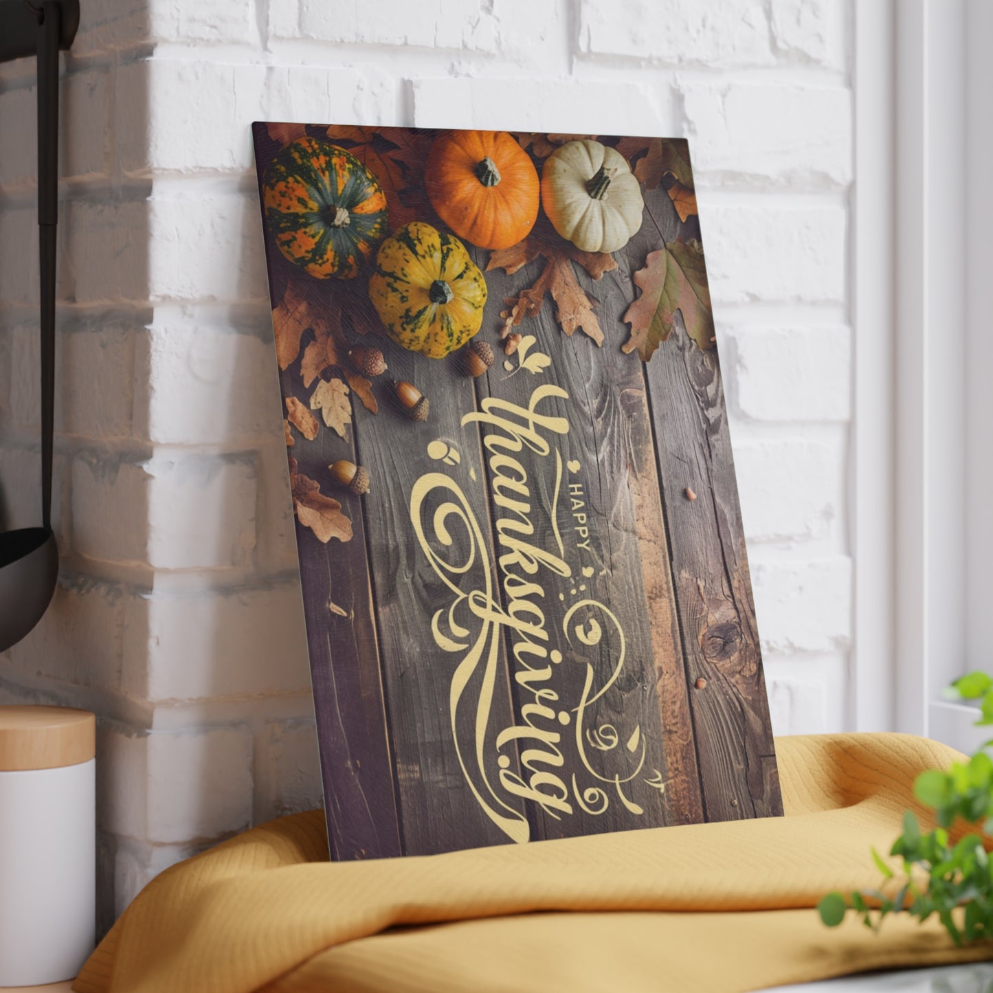 Thanksgiving Glass Cutting Board — Autumn Pumpkins & 'Happy Thanksgiving' Decorative Chopping Board