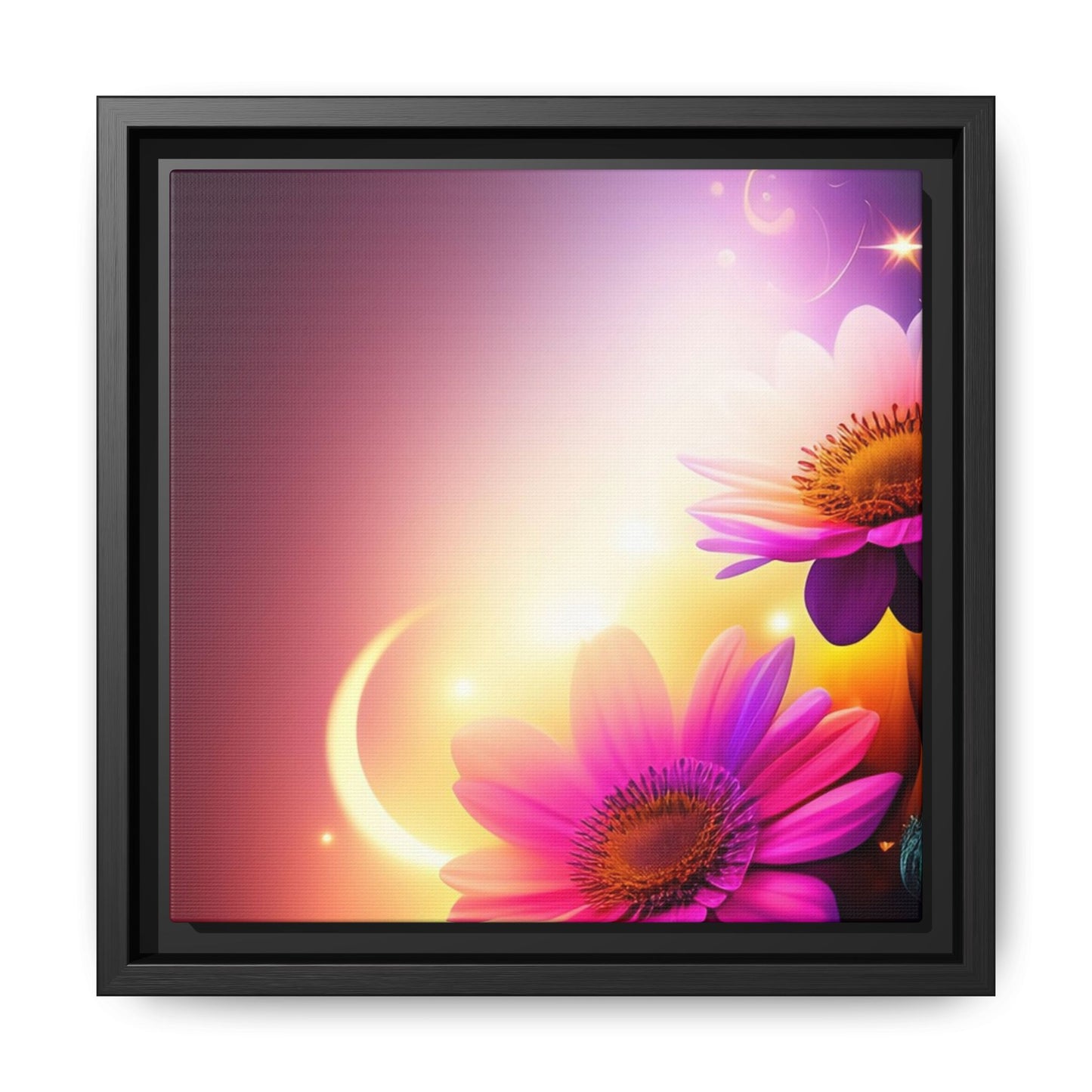 Framed Floral Canvas Art — Pink Daisies Sunset Wall Print