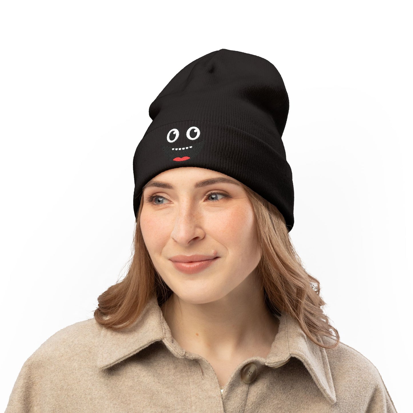 Smiley Face Knit Beanie - Cozy Winter Hat for Kids & Adults, Cute Gift for Birthdays, Holidays, Winter Fun