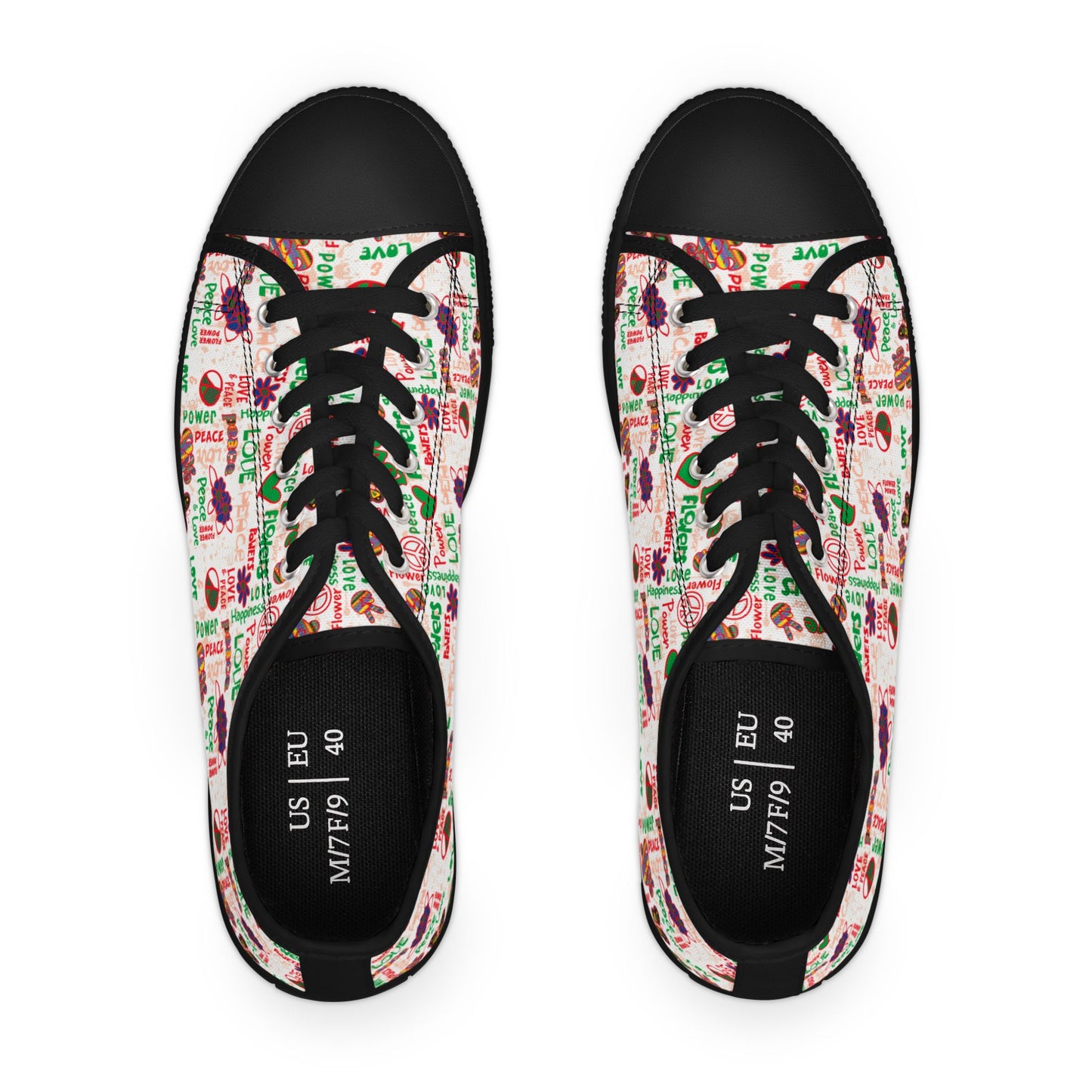 Low Top Sneakers — Retro Peace & Love Floral Pattern