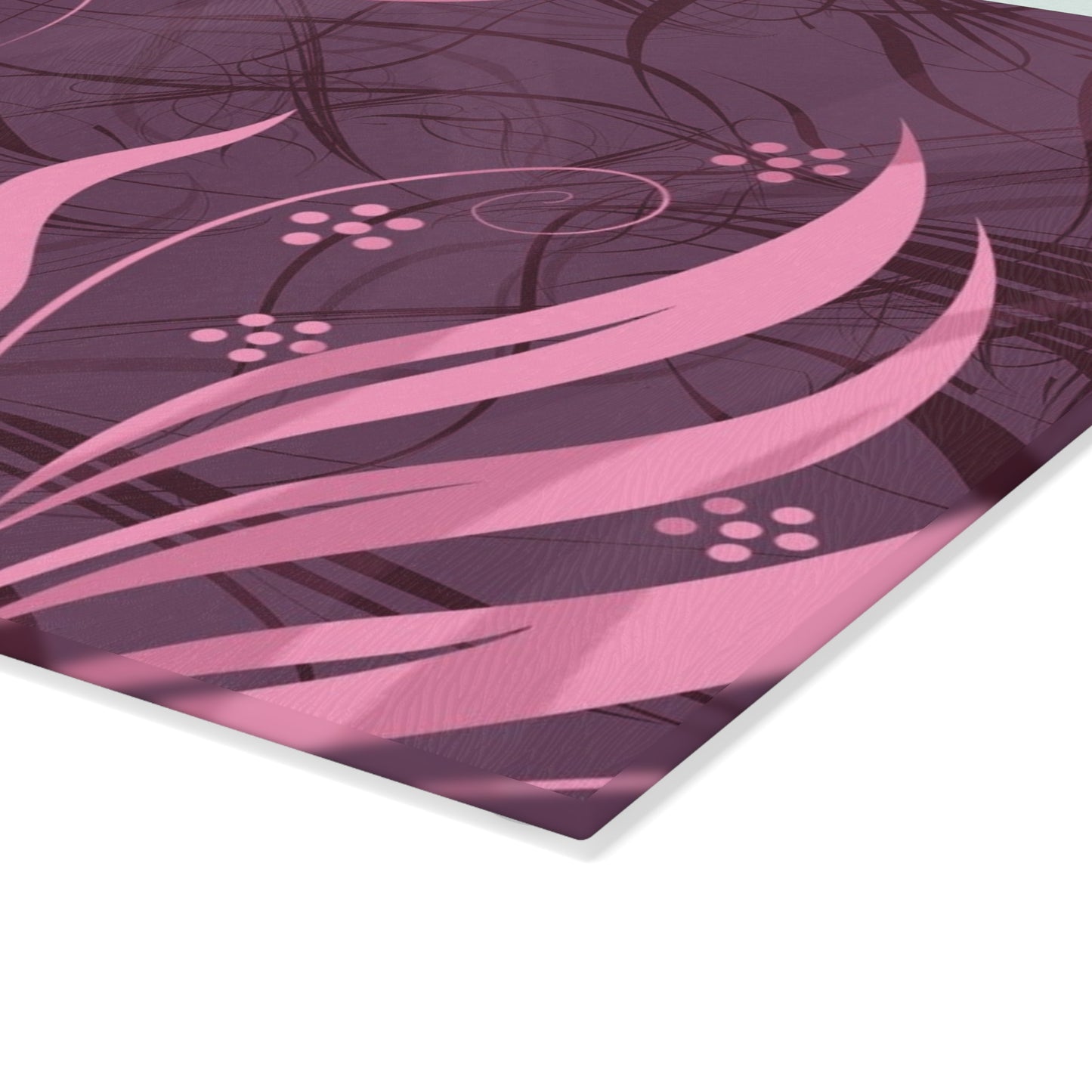 Glass Cutting Board — Pink Floral Swirl Design