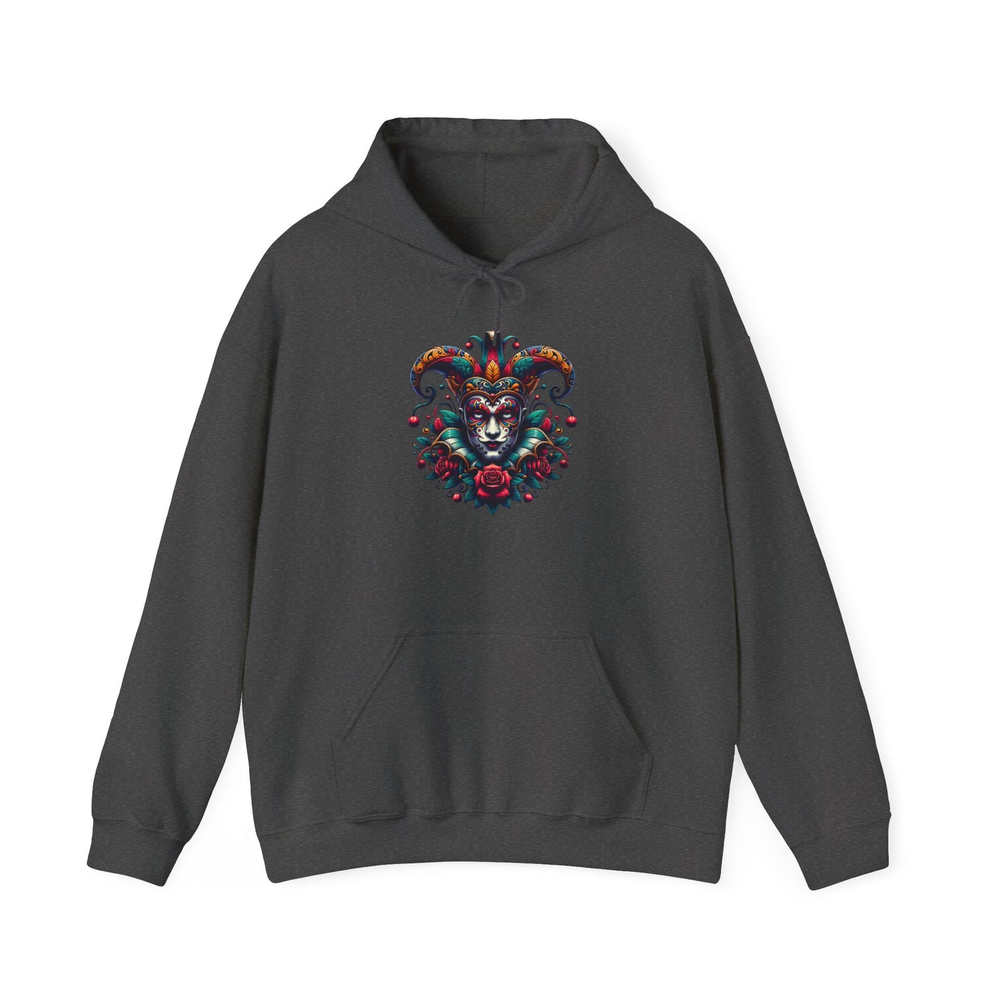Colorful Jester Hoodie, Unique Graphic Sweatshirt, Cozy Unisex Apparel, Perfect for Festivals and Celebrations, Great Gift Idea