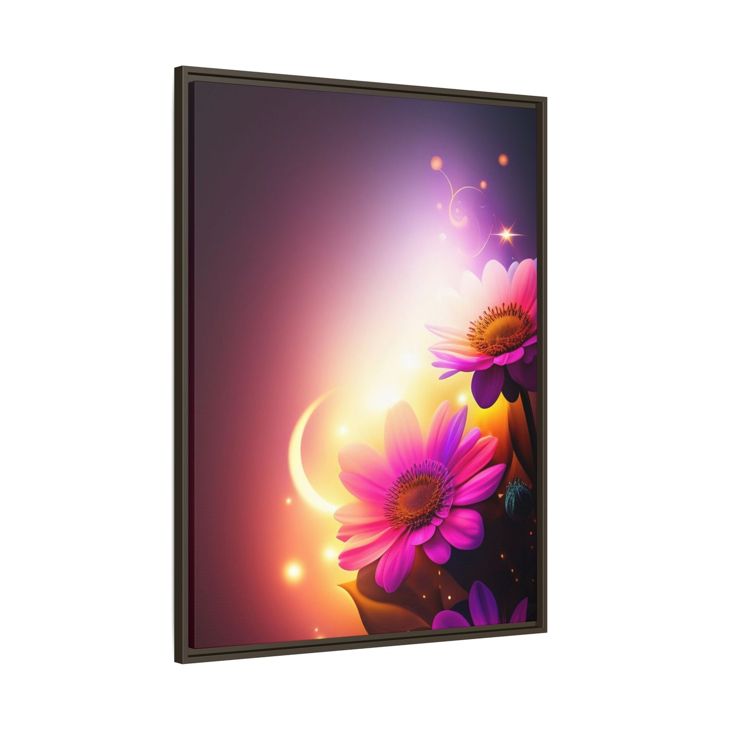 Framed Floral Canvas Art — Pink Daisies Sunset Wall Print