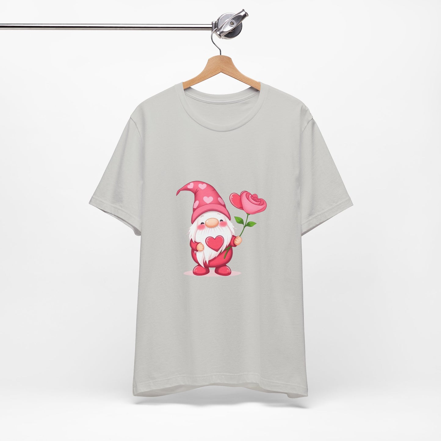 Valentine Gnome T‑Shirt — Cute Pink Gnome Holding Rose Tee