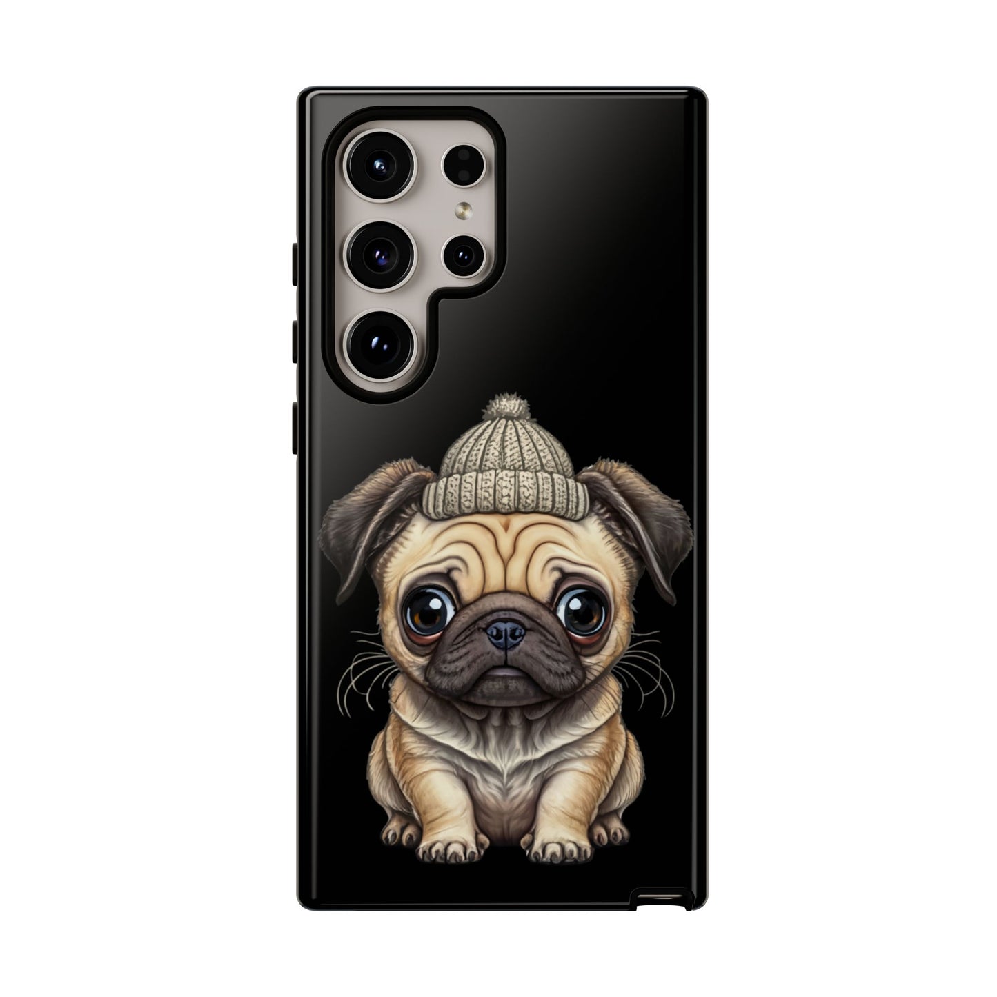 Pug Phone Case – Cute Pug Puppy Illustration on Black Tough Case