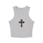 Chic Women's Crop Tank Top with Cross Design, Gym Wear, Casual Summer Top, Festival Fashion, Spiritual Style