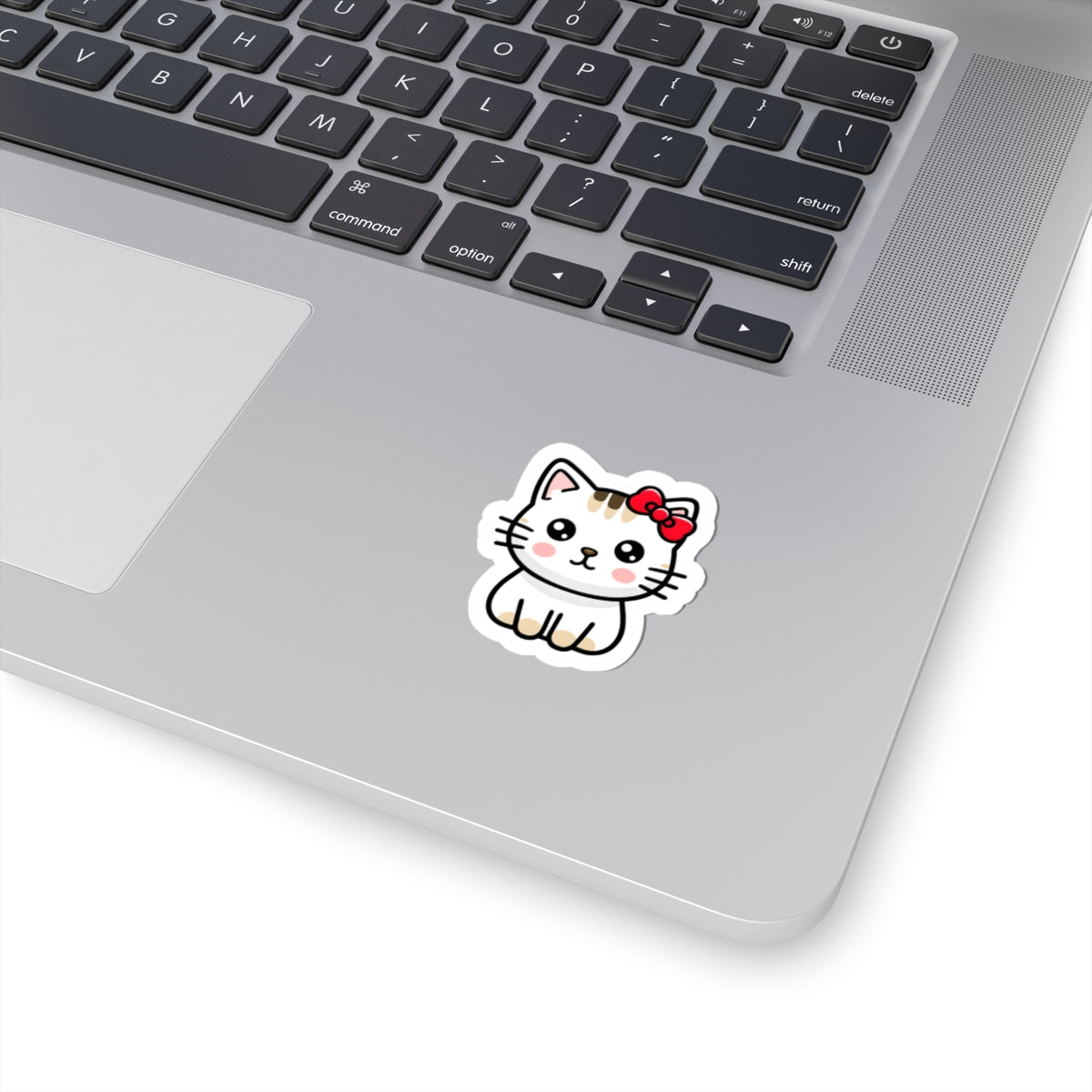 Cute Kawaii Cat Sticker — Adorable Bow Kitten Kiss-Cut Vinyl Decal for Laptops & Water Bottles
