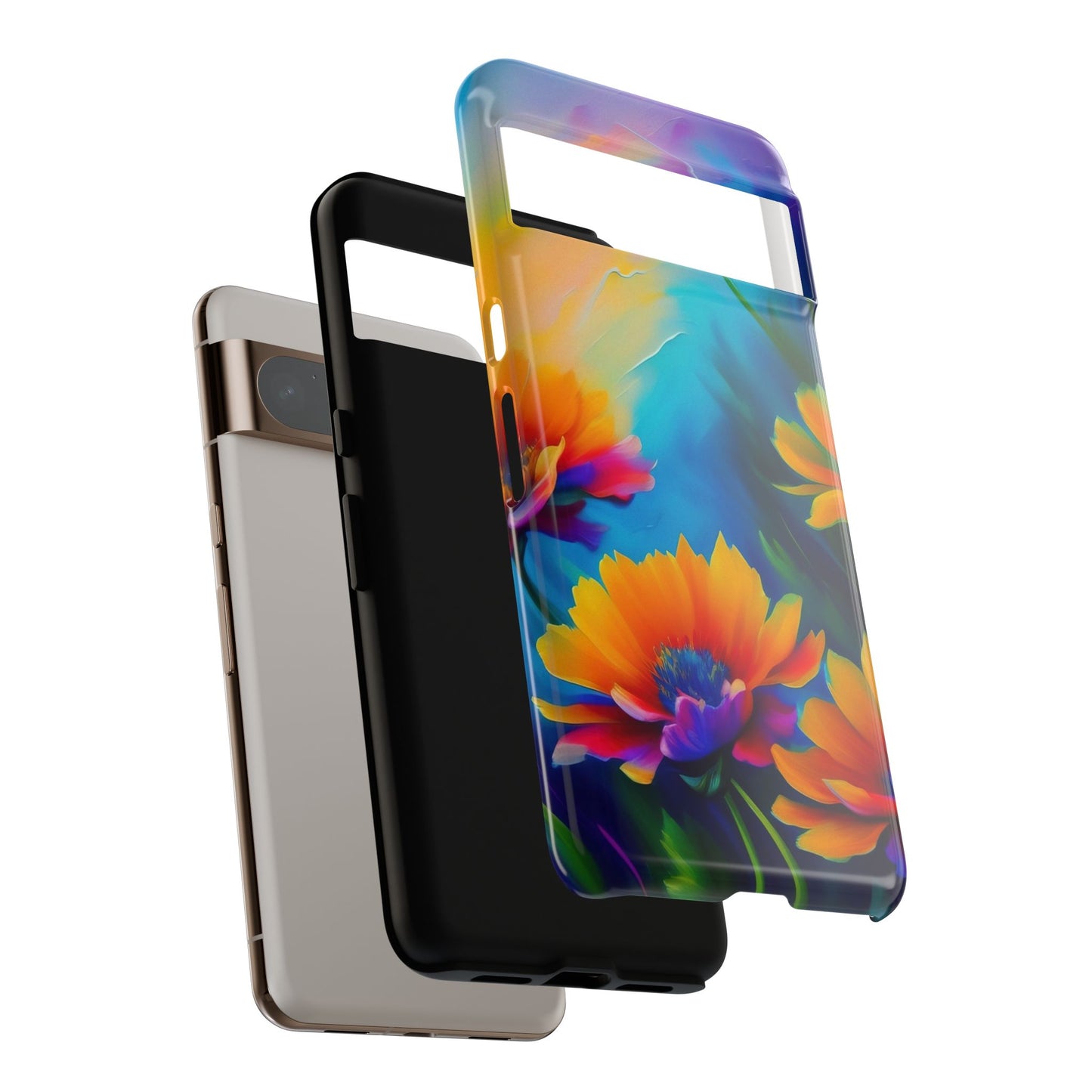 Floral Sunset Tough Phone Case — Vibrant Watercolor Flowers Protective Cover