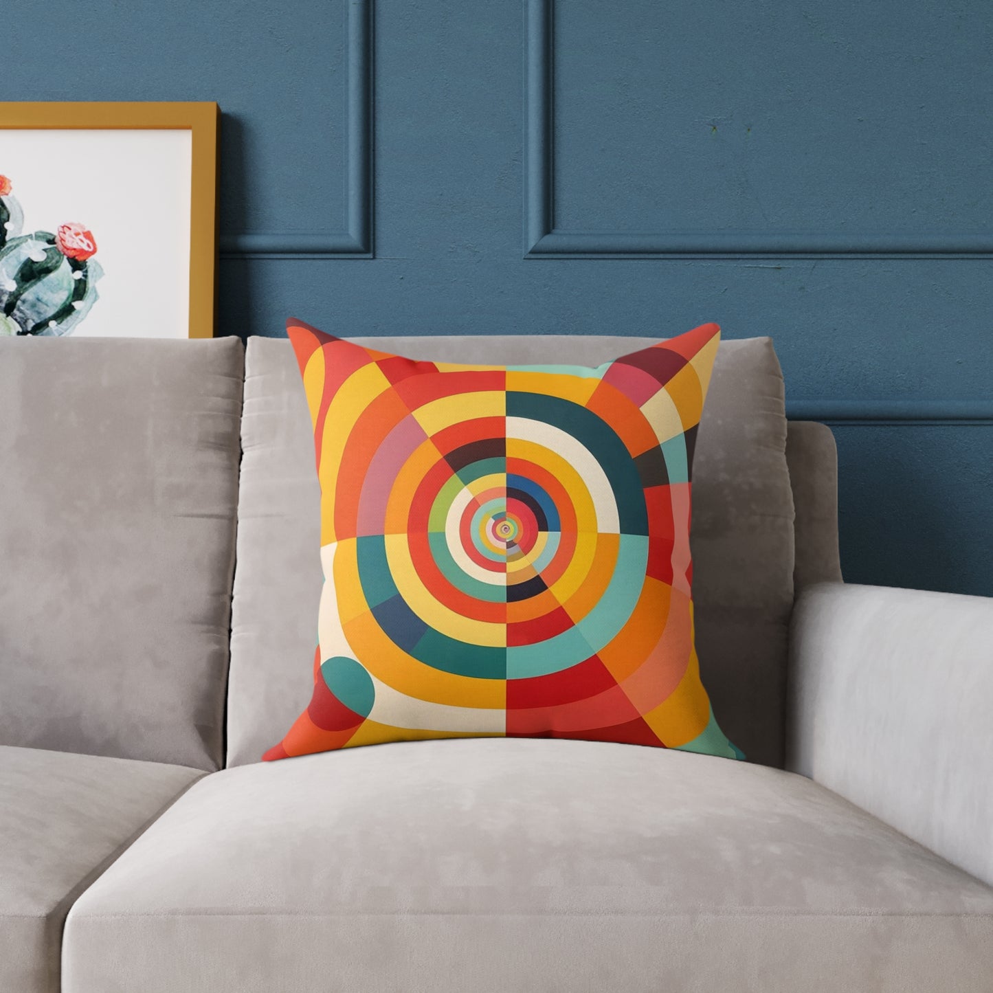 Retro Geometric Throw Pillow — Colorful Target Circle Design