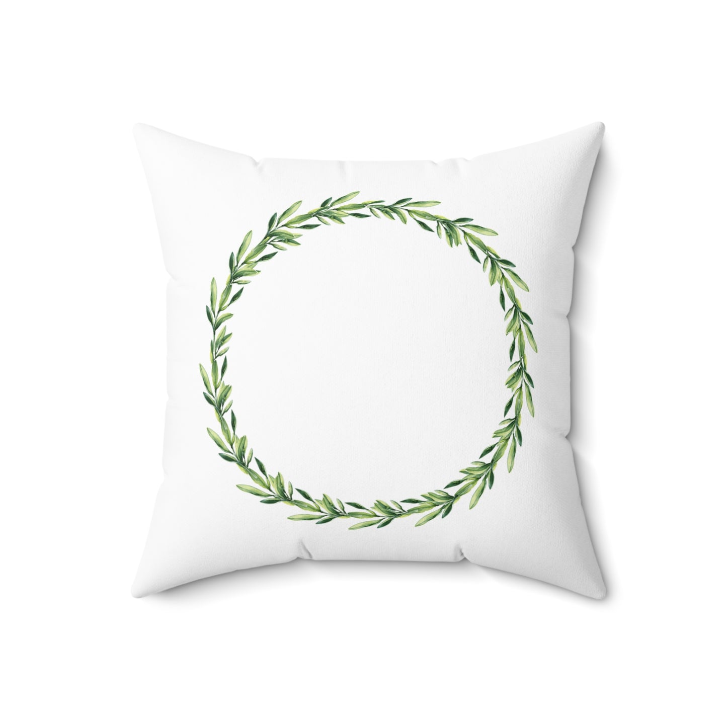 Green Laurel Wreath Decorative Pillow — Botanical Farmhouse Throw Pillow