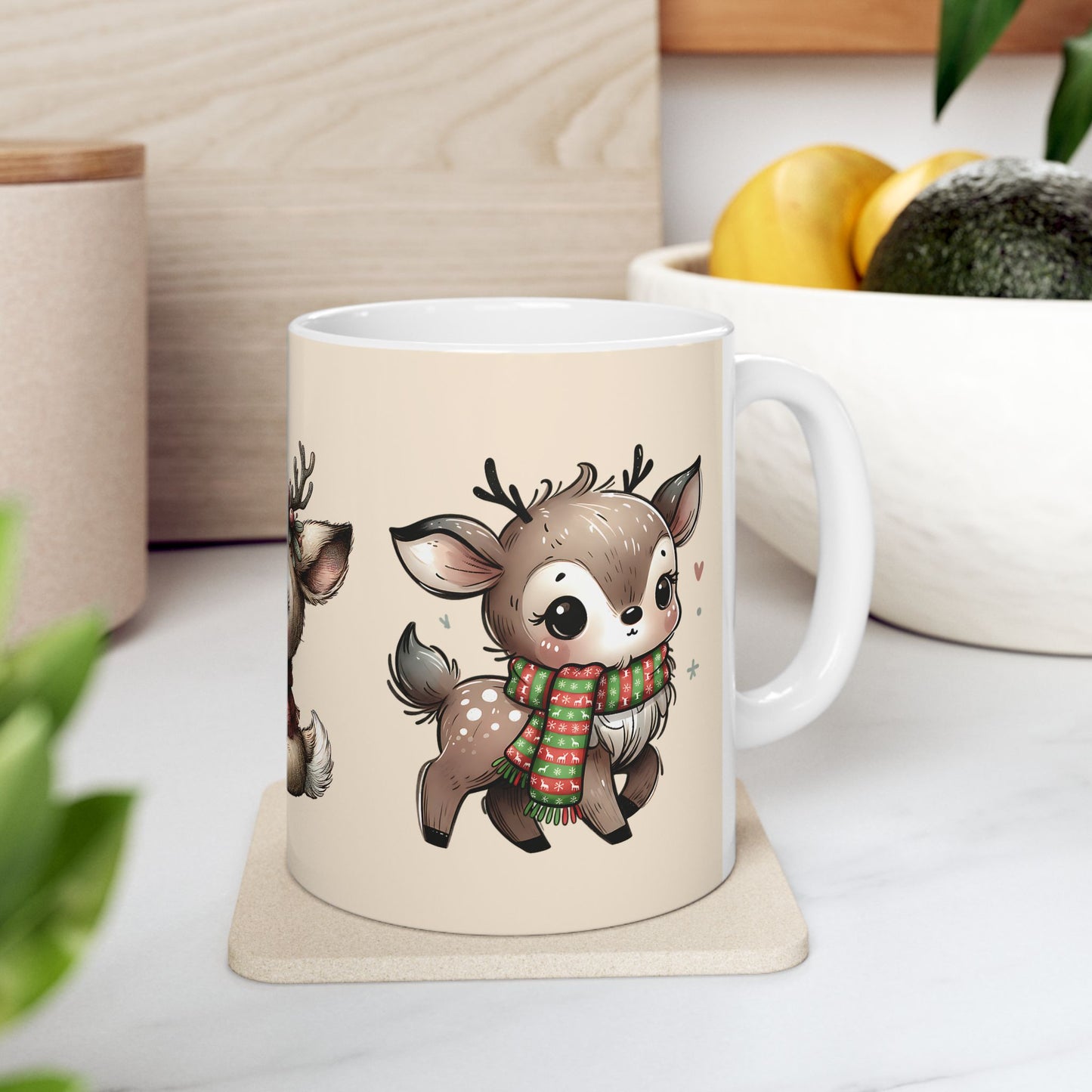 Cute Reindeer Mug — Kawaii Christmas Deer Ceramic Coffee Cup (11oz, 15oz)