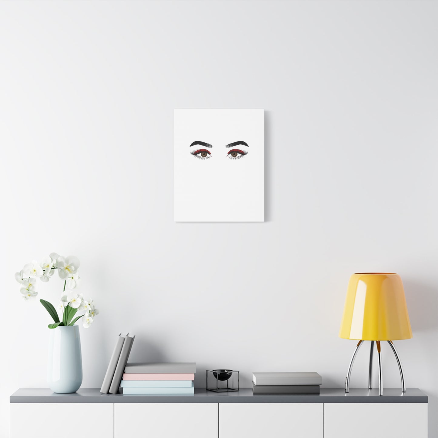 Glam Eyes Matte Canvas Wall Art — Brown Eyes with Red Lashes