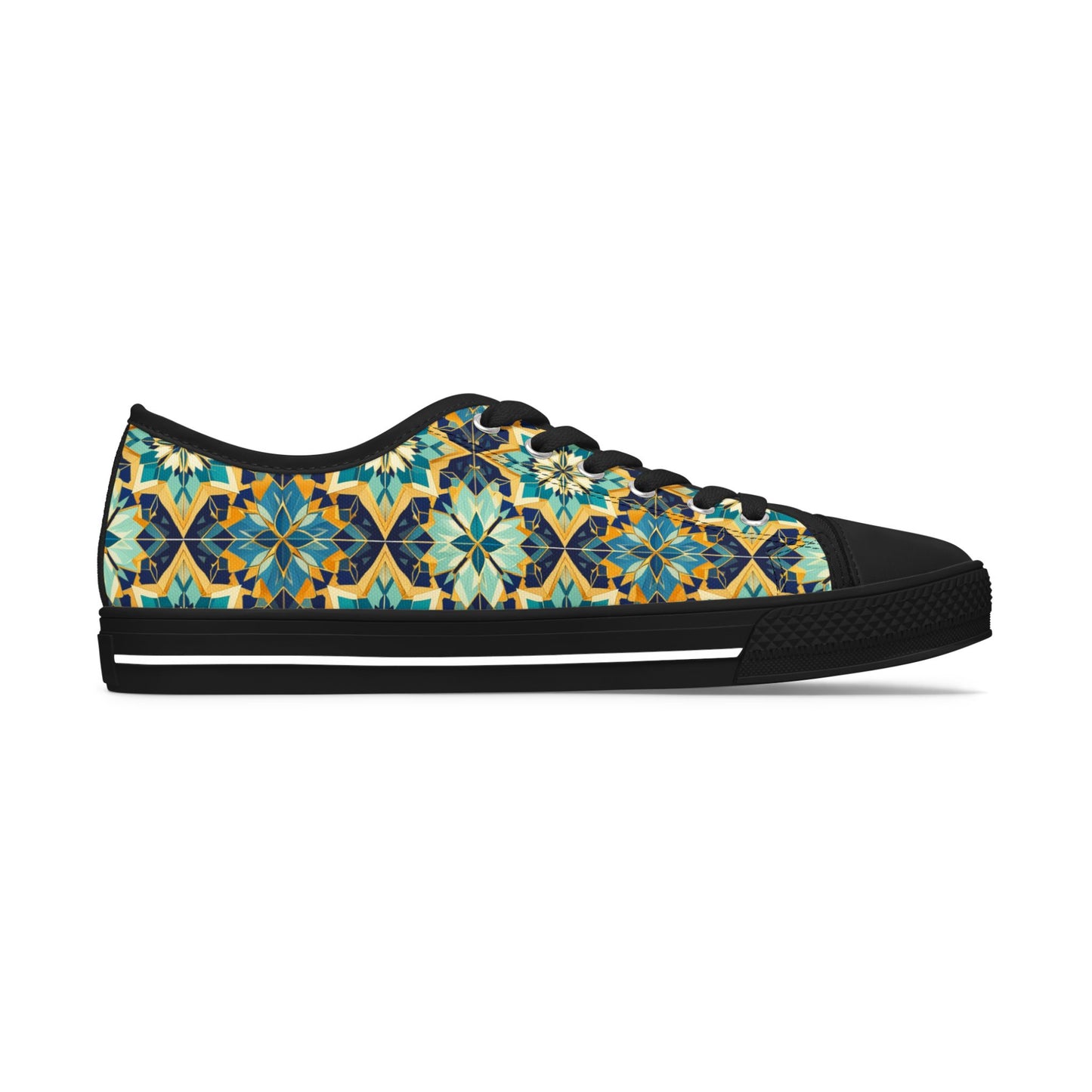 Low Top Sneakers — Boho Tile Floral Print Casual Canvas Shoes