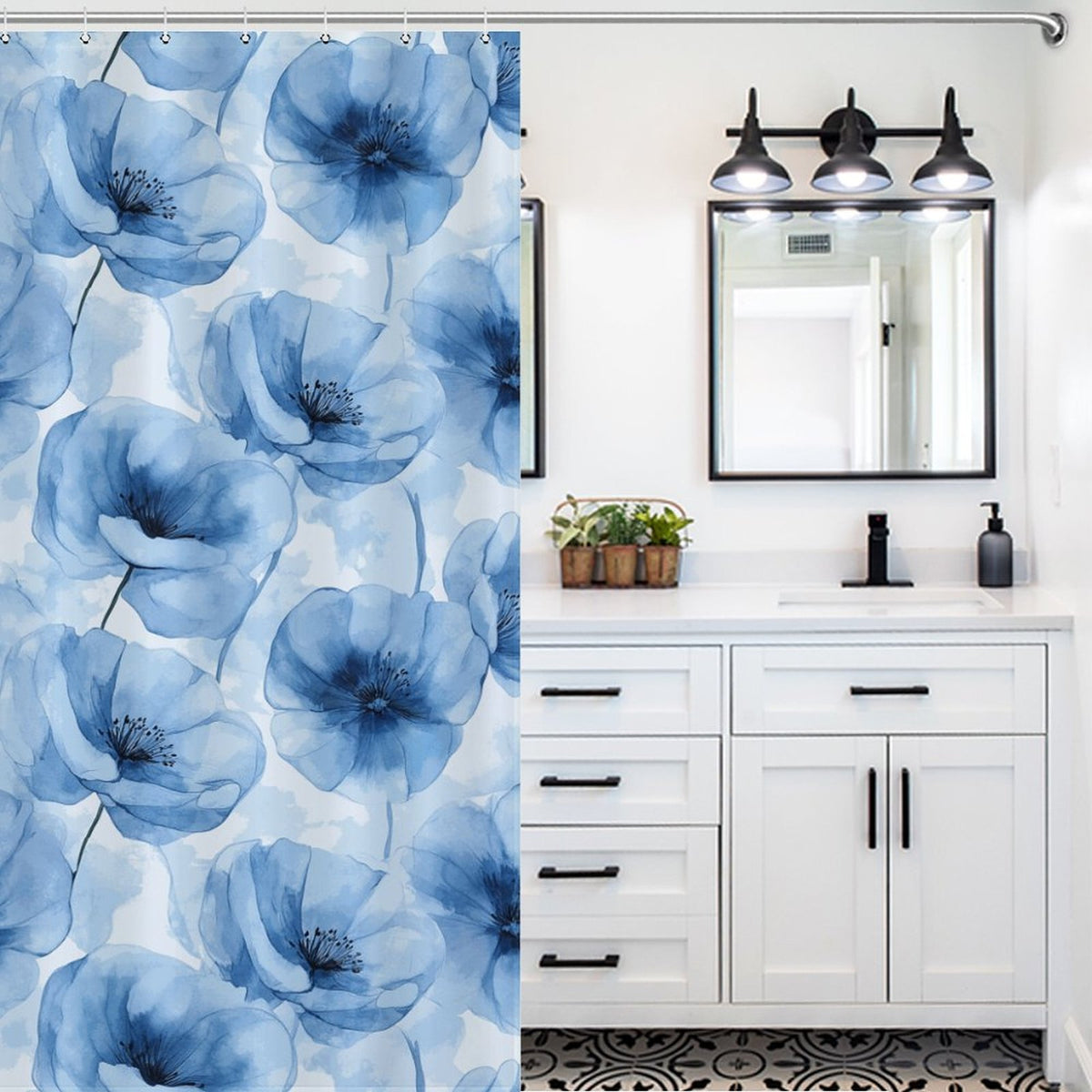 Blue flower curtain