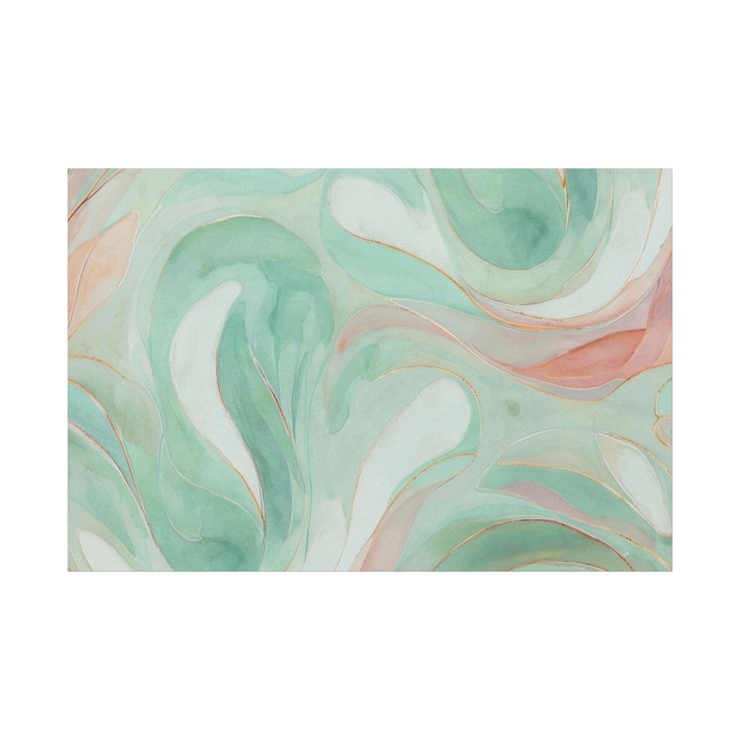Abstract Green Marble Canvas Print — Teal & Coral Swirl Wall Art