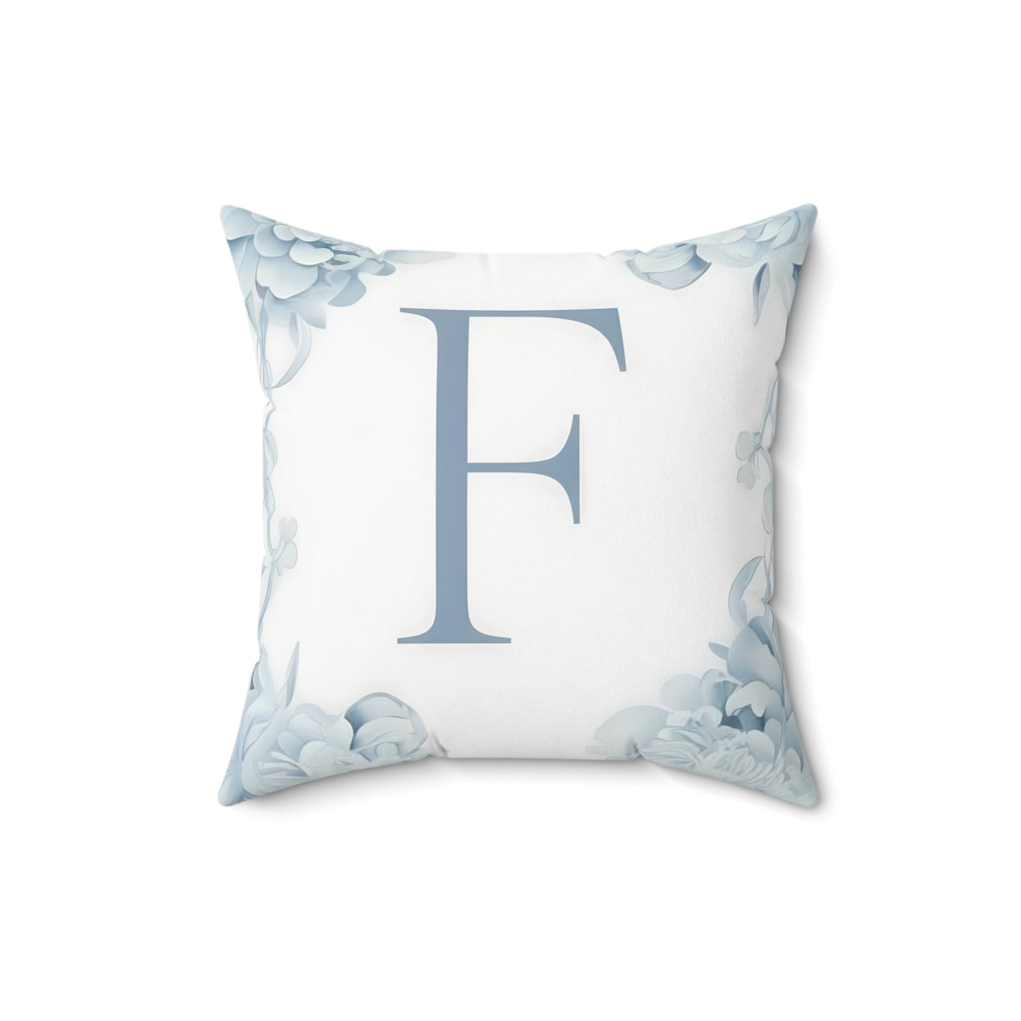 Monogram F Floral Throw Pillow — Blue Letter F Decorative Cushion
