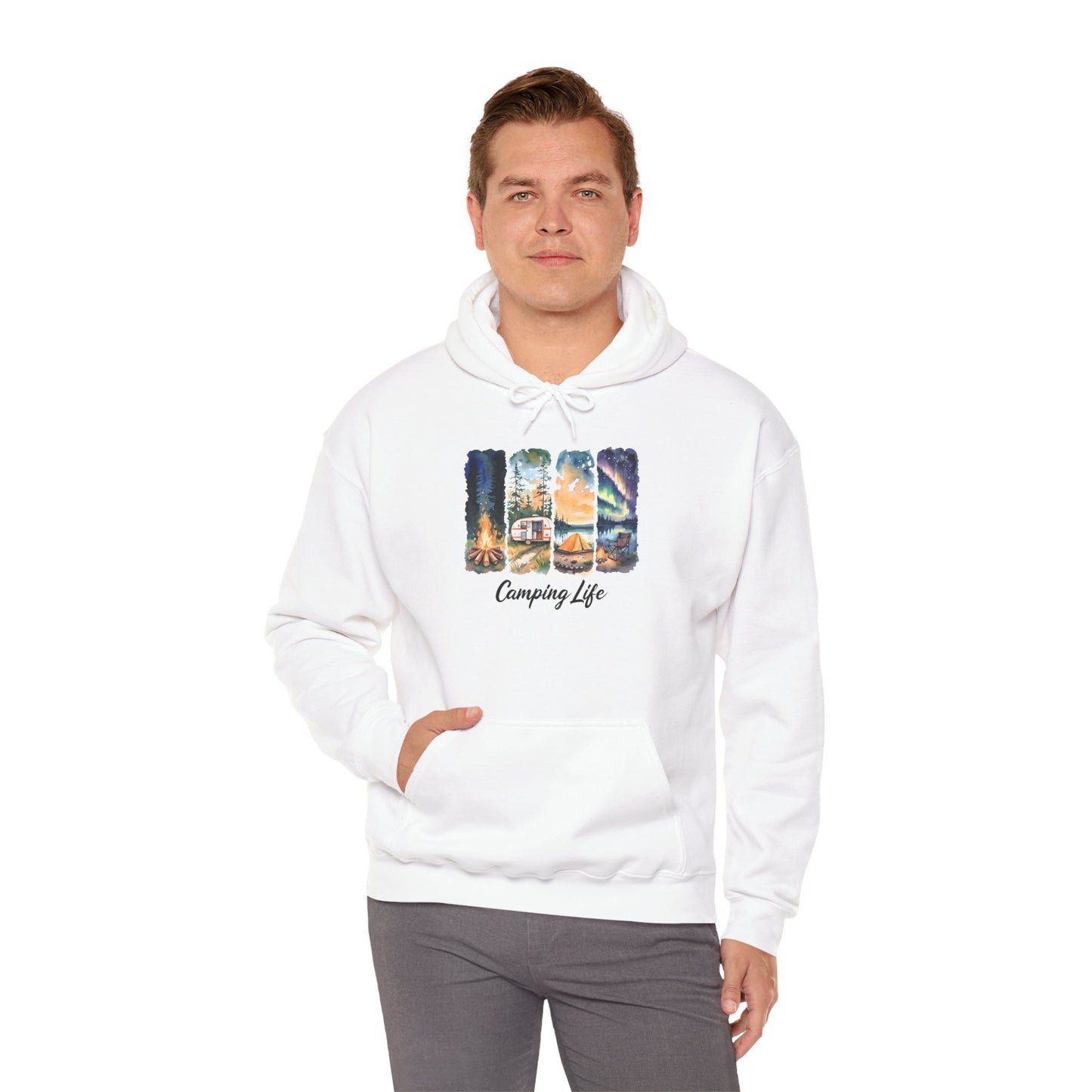 Camping Life Hoodie – Outdoor Illustrated Campsite Scenes