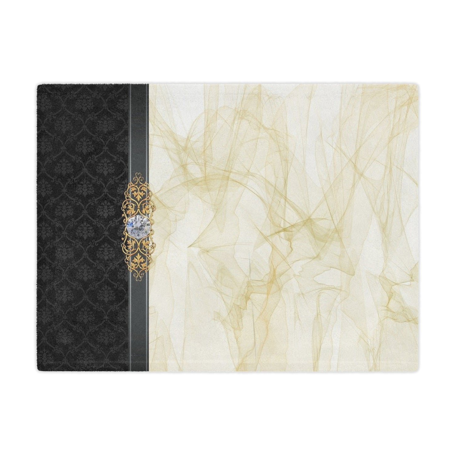Luxury Gold Smoke Minky Blanket — Elegant Damask Accent with Ornate Gem Detail