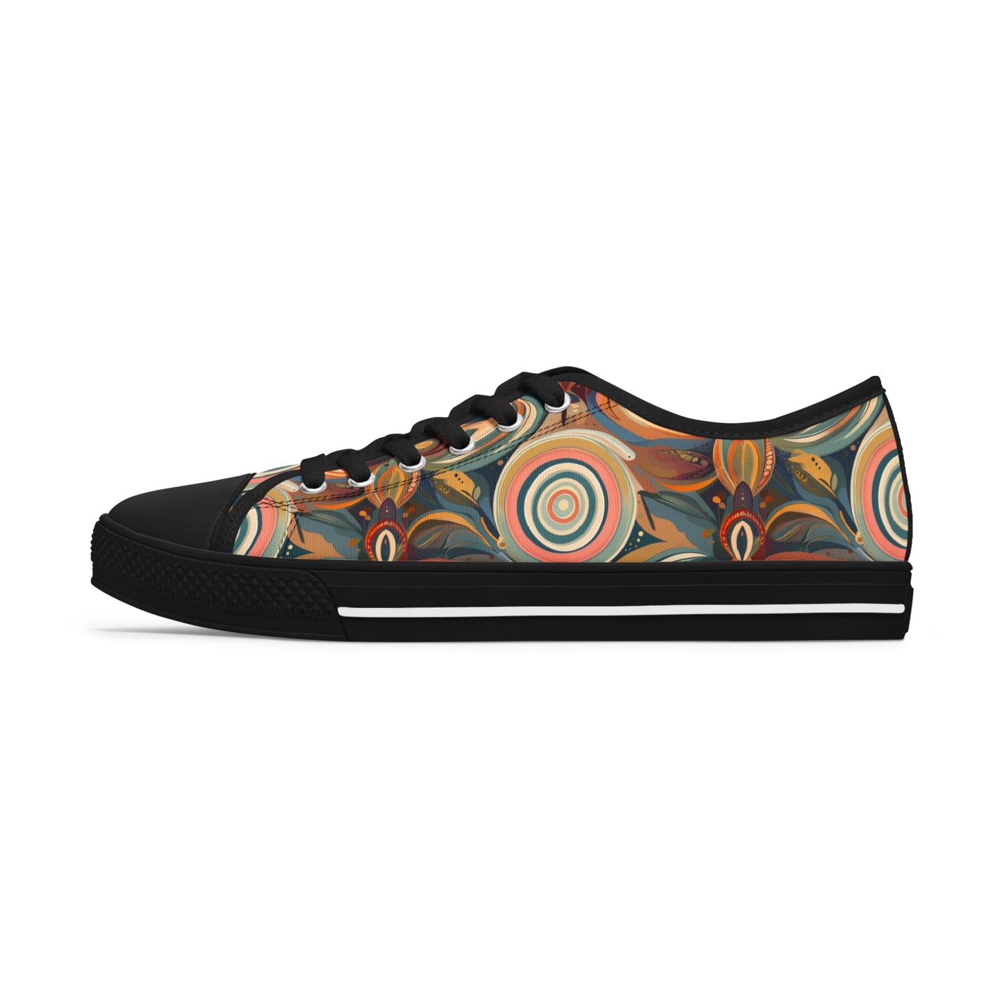 Low Top Sneakers — Retro Boho Circular Pattern Canvas Shoes