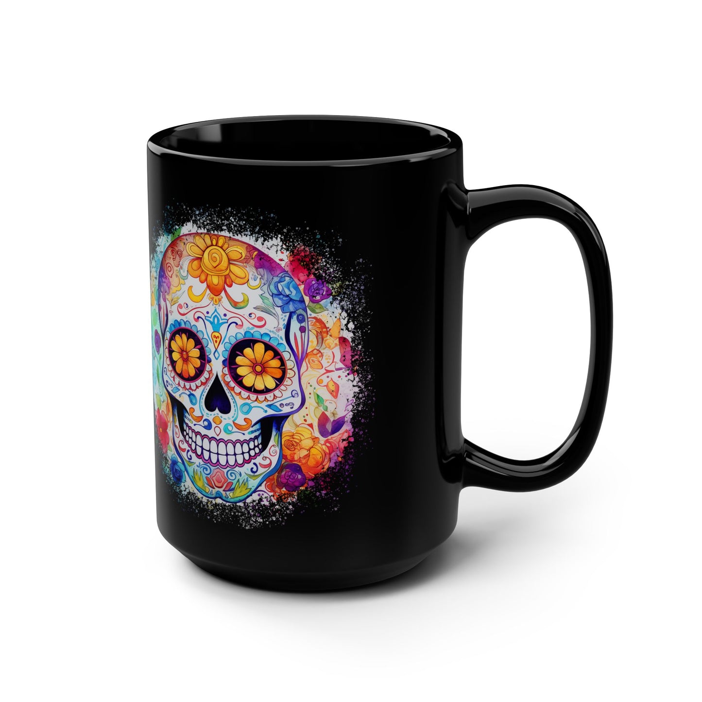 Day of the Dead Sugar Skull Black 15oz Coffee Mug