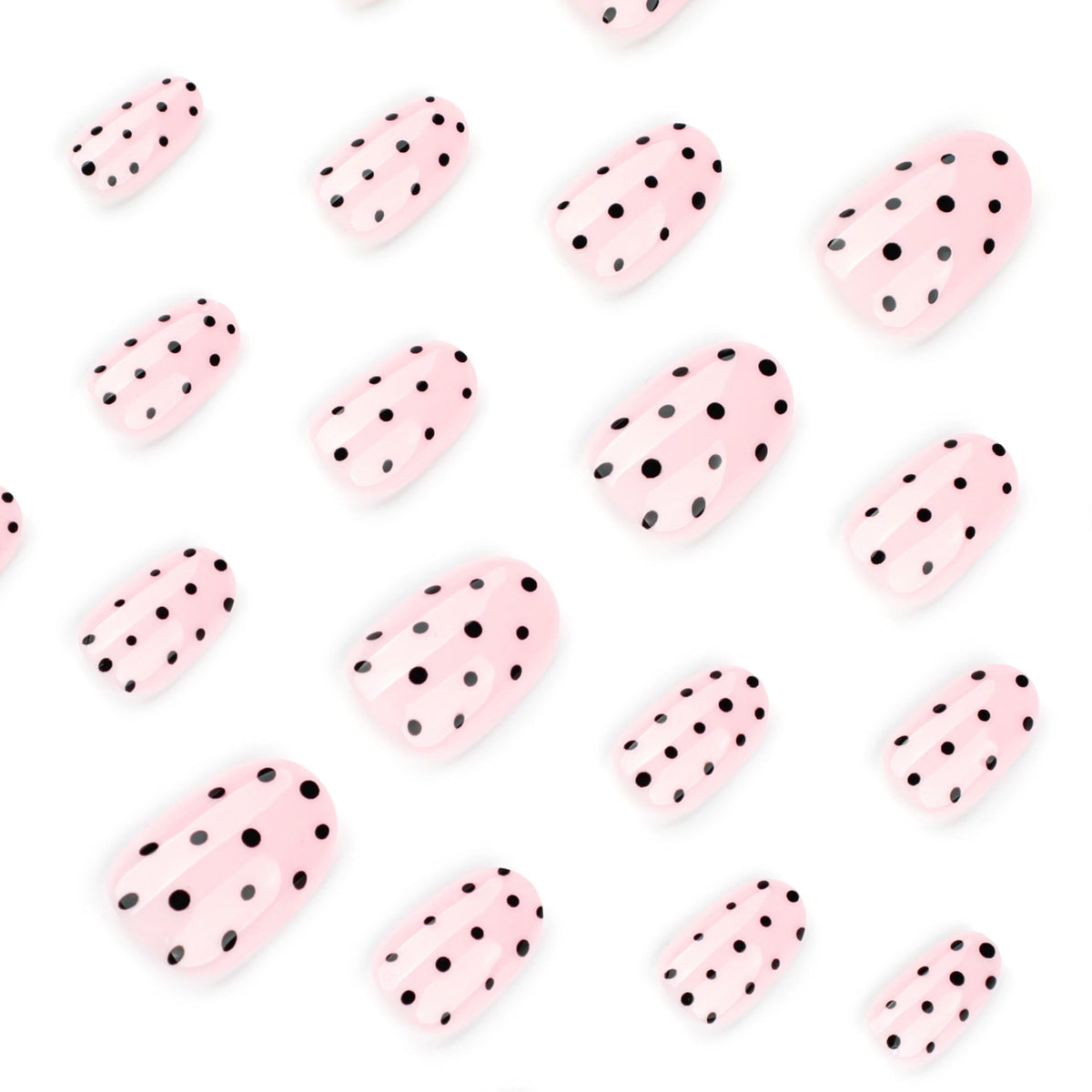 Black dots short round sweet naked powder glossy press-on nails – Image 3