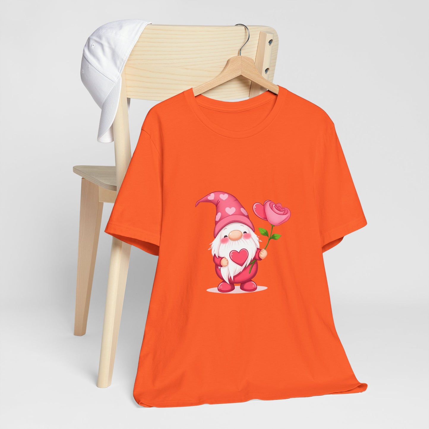 Valentine Gnome T‑Shirt — Cute Pink Gnome Holding Rose Tee