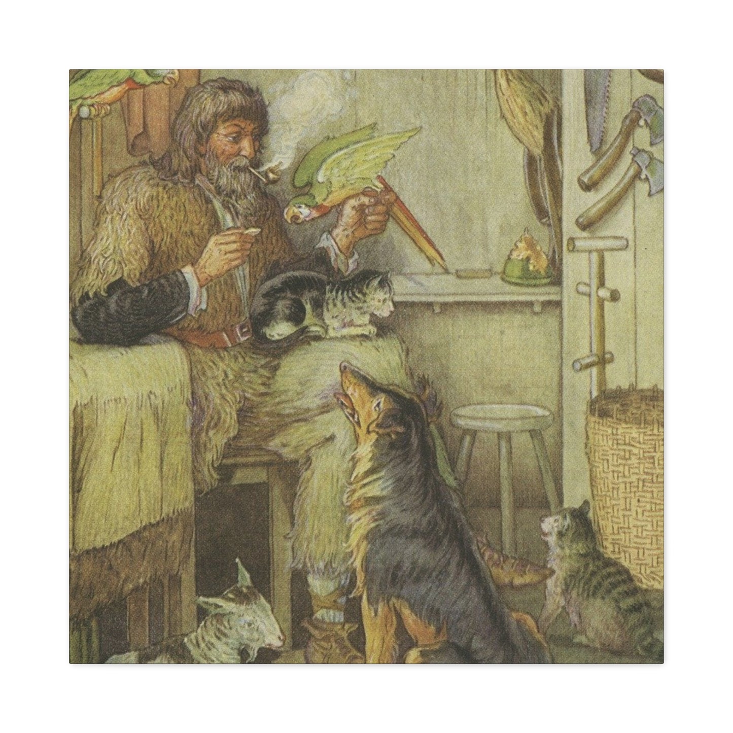 Vintage Cottage Animal Illustration Matte Canvas Print