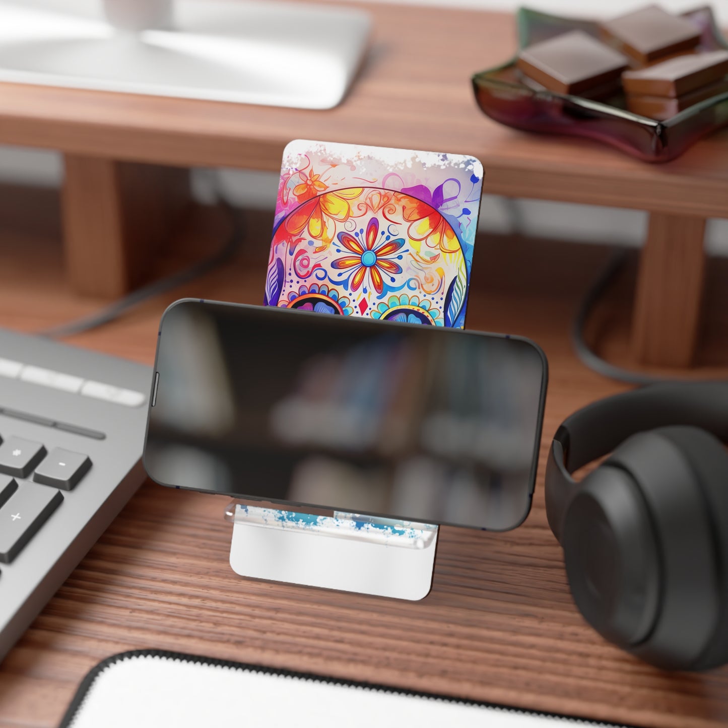 Day of the Dead Sugar Skull Phone Stand – Colorful Mobile Display Stand