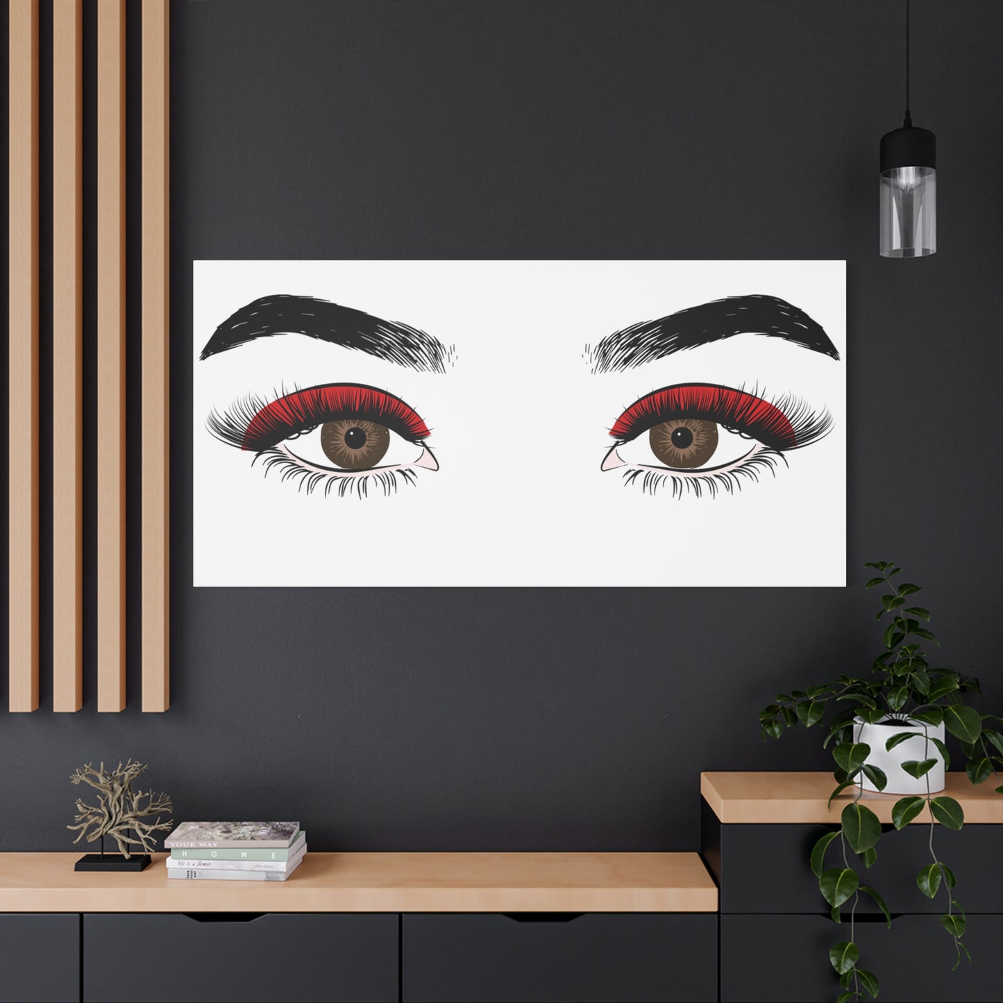 Red Lashes Wall Art Canvas — Glam Eyes Makeup Decor