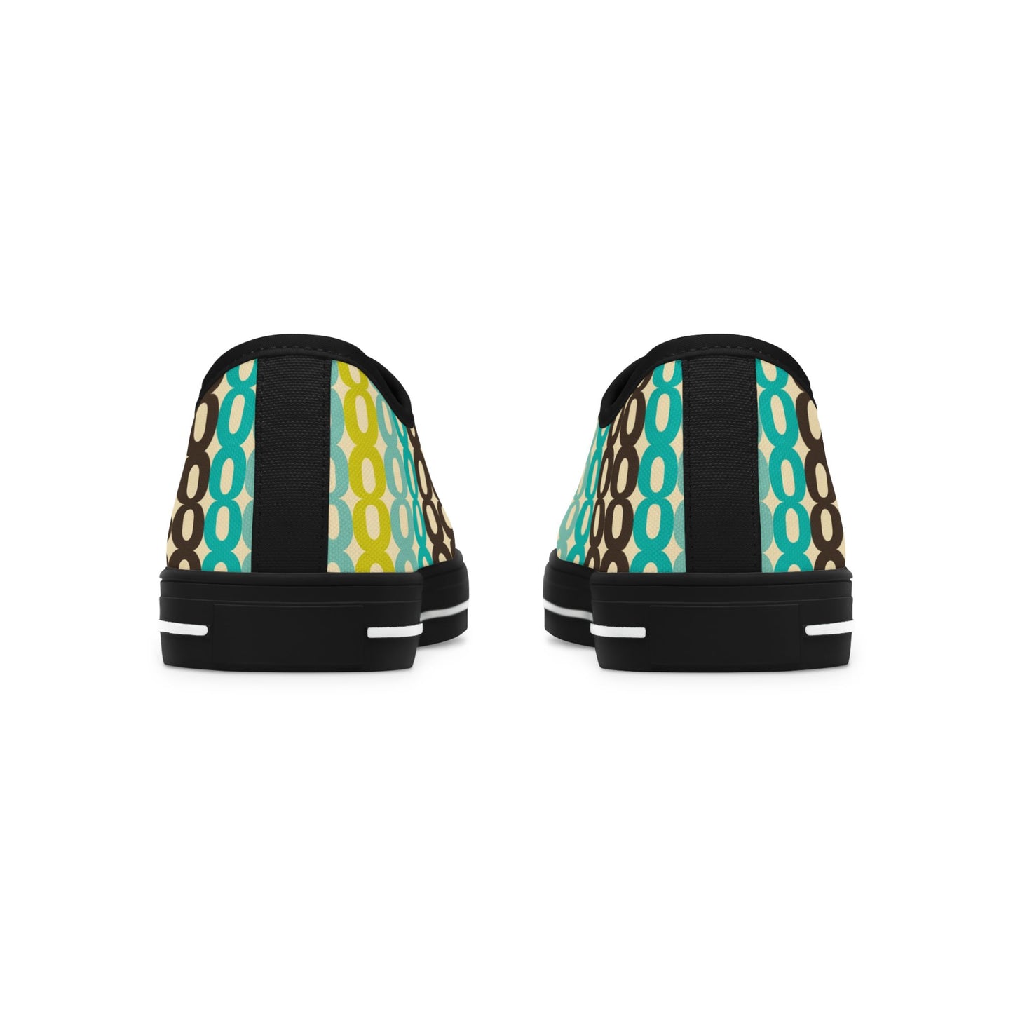 Retro Polka Chain Low Top Sneakers — Teal, Lime & Chocolate Patterned Women’s Shoes
