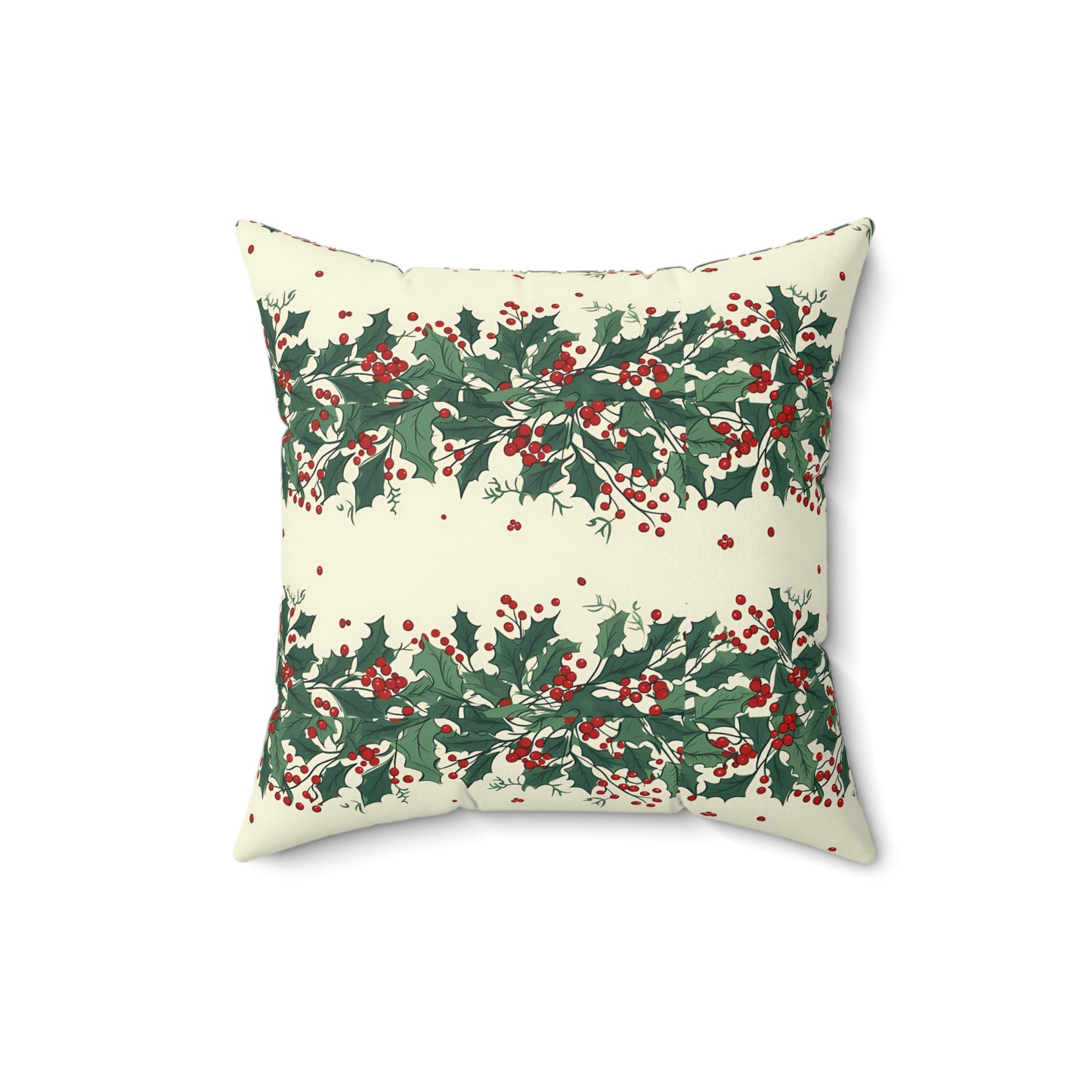 Holiday Holly Pattern Pillow — Festive Red & Green Decorative Throw Pillow