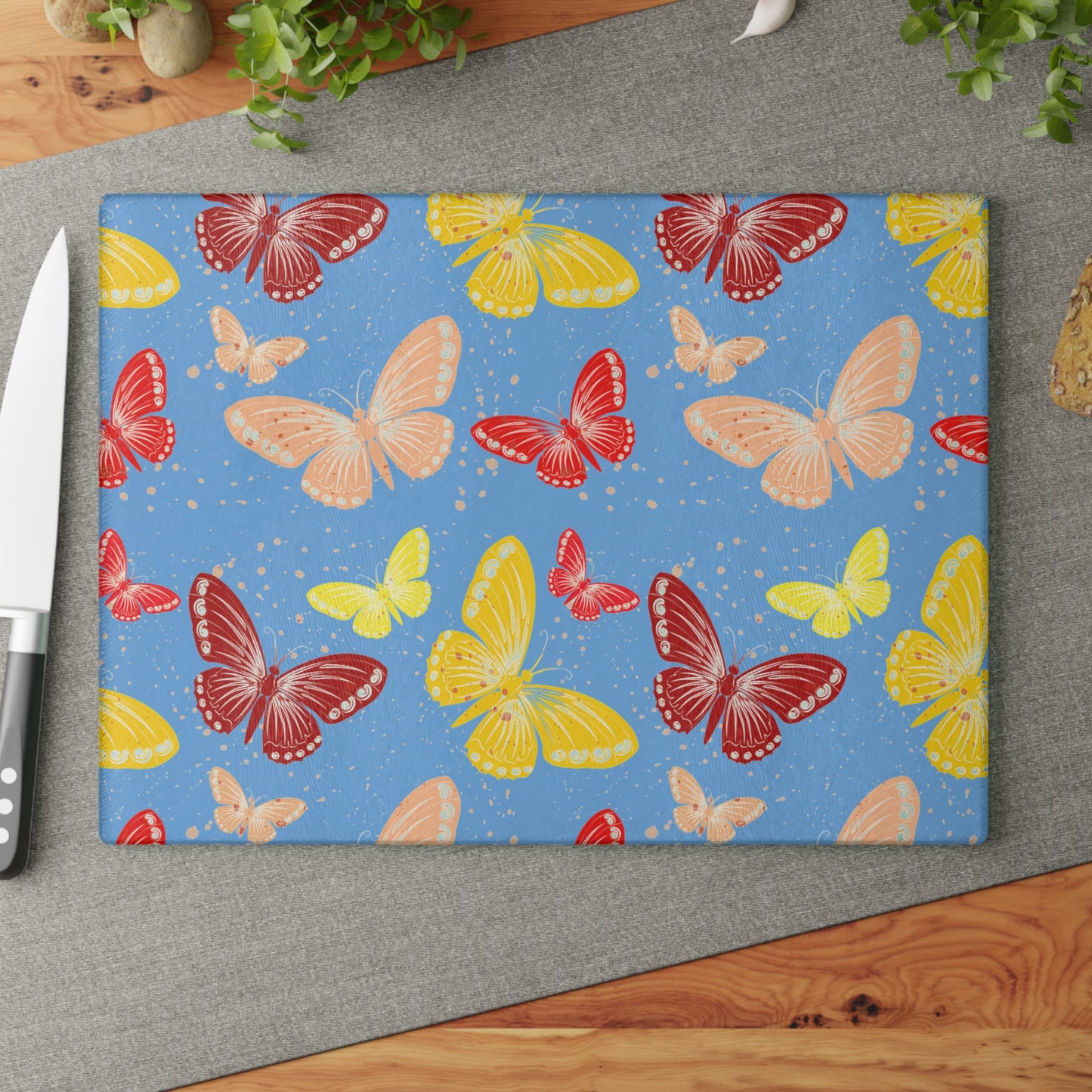 Butterfly Pattern Glass Cutting Board for Kitchen Decor
