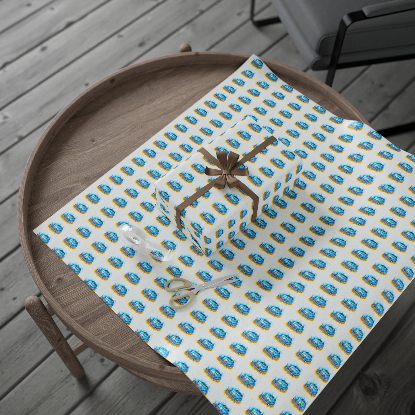 Blue Gold Abstract Dots Wrapping Paper Roll — Modern Geometric Gift Wrap