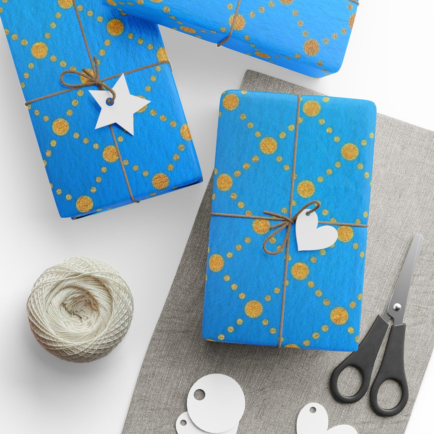 Blue Gold Dotted Swirl Wrapping Paper Roll — Decorative Gift Wrap