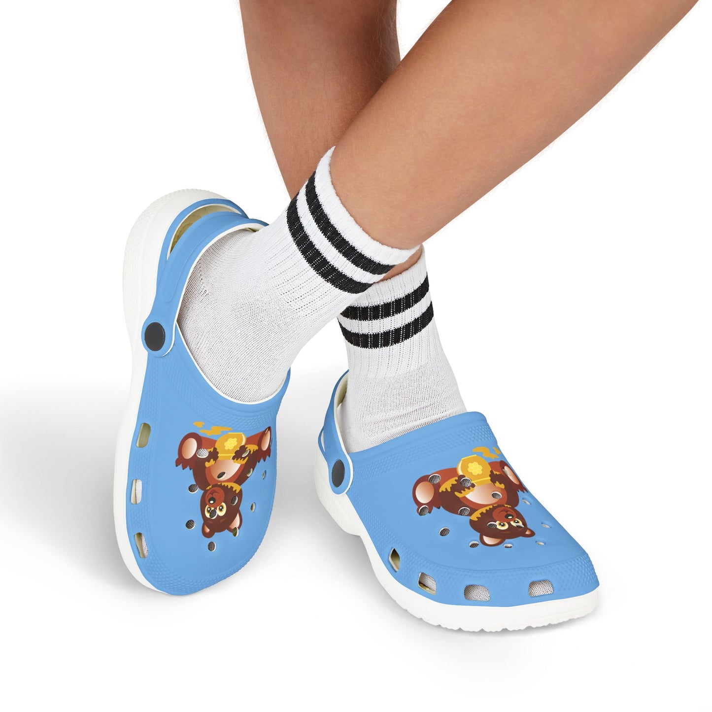 Kids Teddy Bear Honey Clogs — Blue EVA Foam Slip-On Shoes