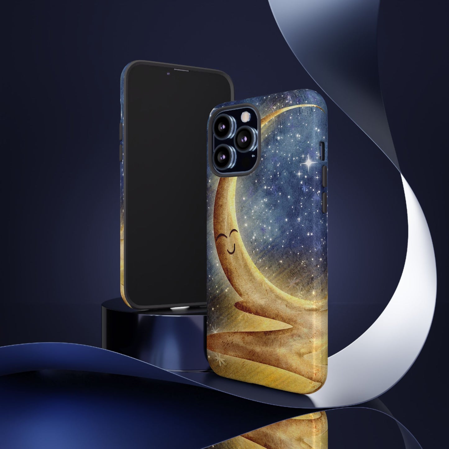 Moonlit Smile Phone Case — Starry Night Crescent Moon iPhone Cover