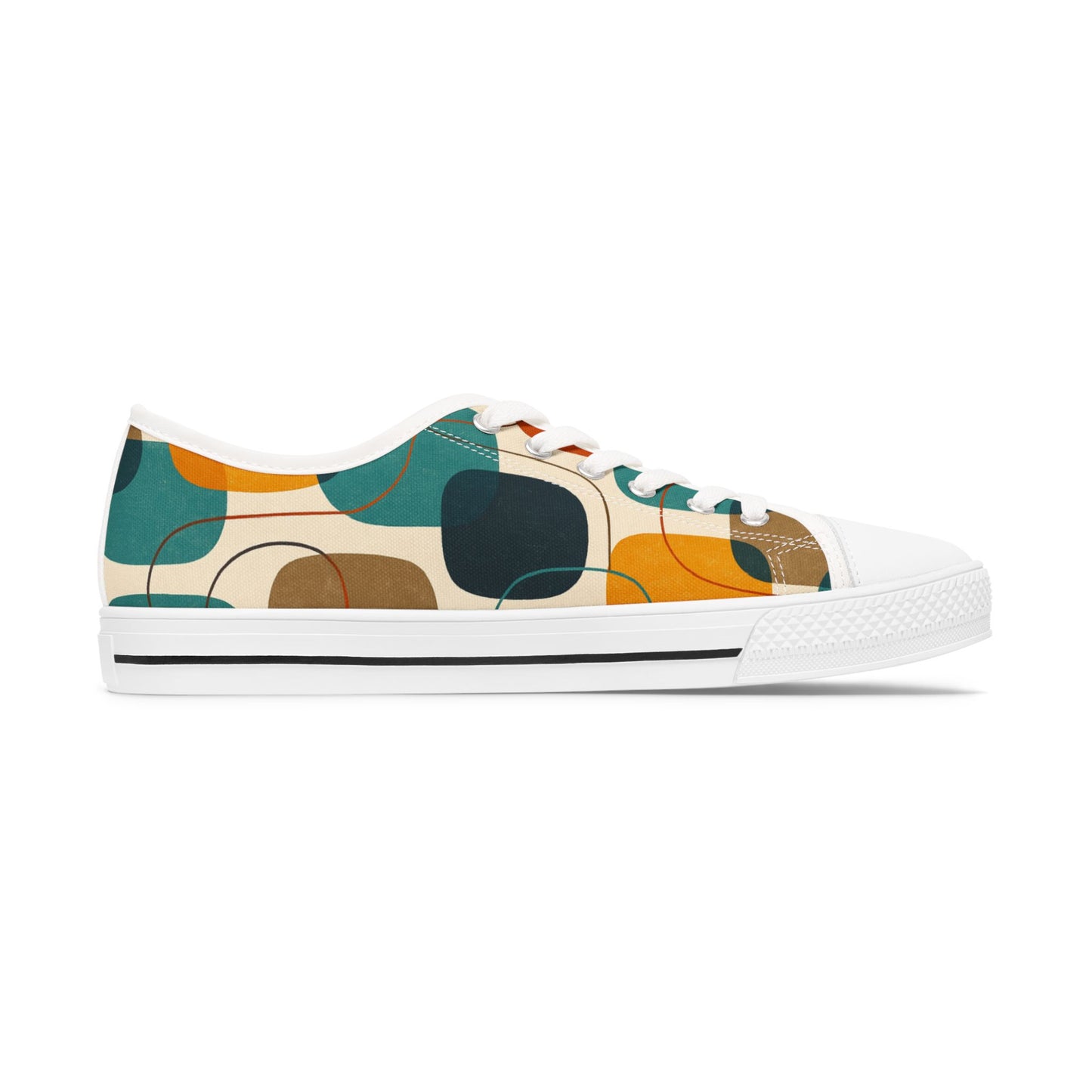 Low Top Sneakers — Retro Abstract Teal & Mustard Geometric Pattern