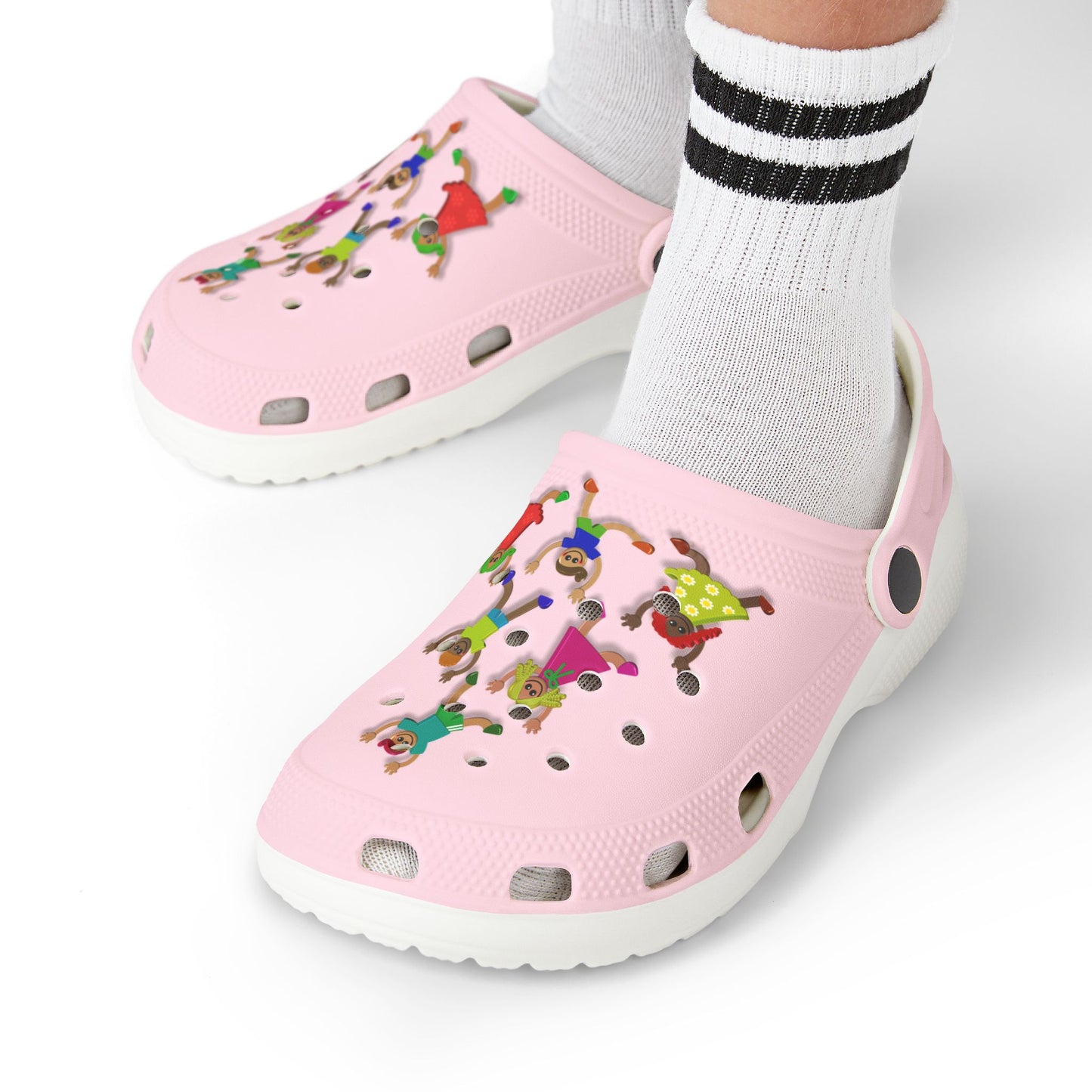 Kids Pink Foam Clogs with Cheerful Dancing Kids Print