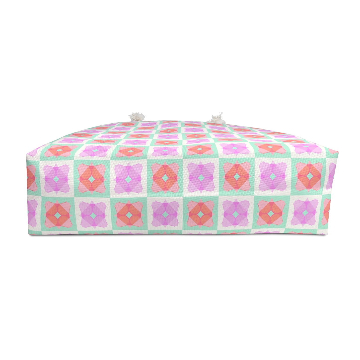Pastel Floral Checkered Weekender Bag — Cute Pink & Mint Travel Tote