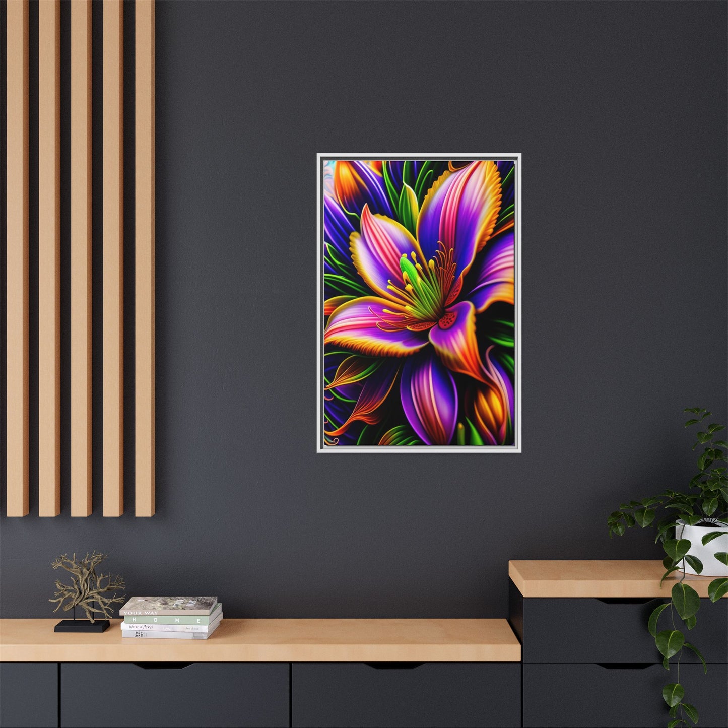 Vibrant Neon Floral Matte Canvas Print — Framed Wall Art