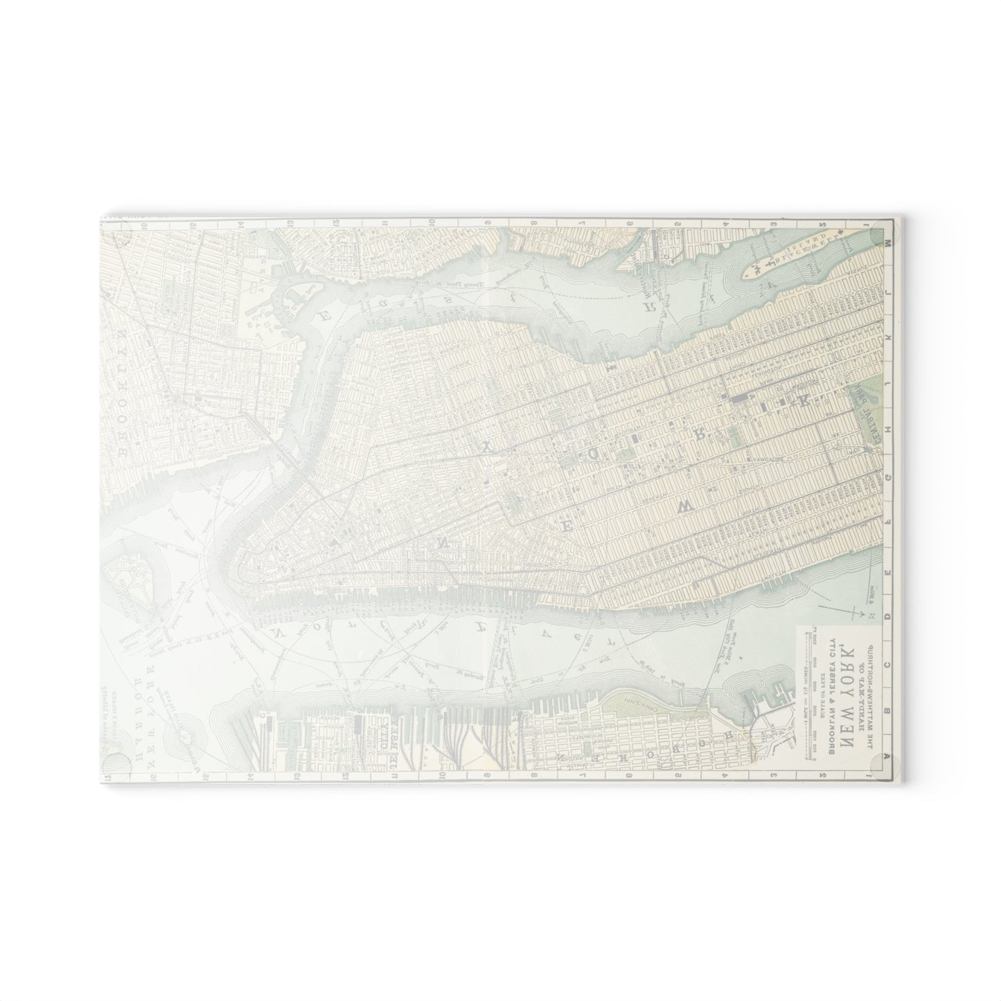 Vintage Map Glass Cutting Board — Antique New York City Map Kitchen Board