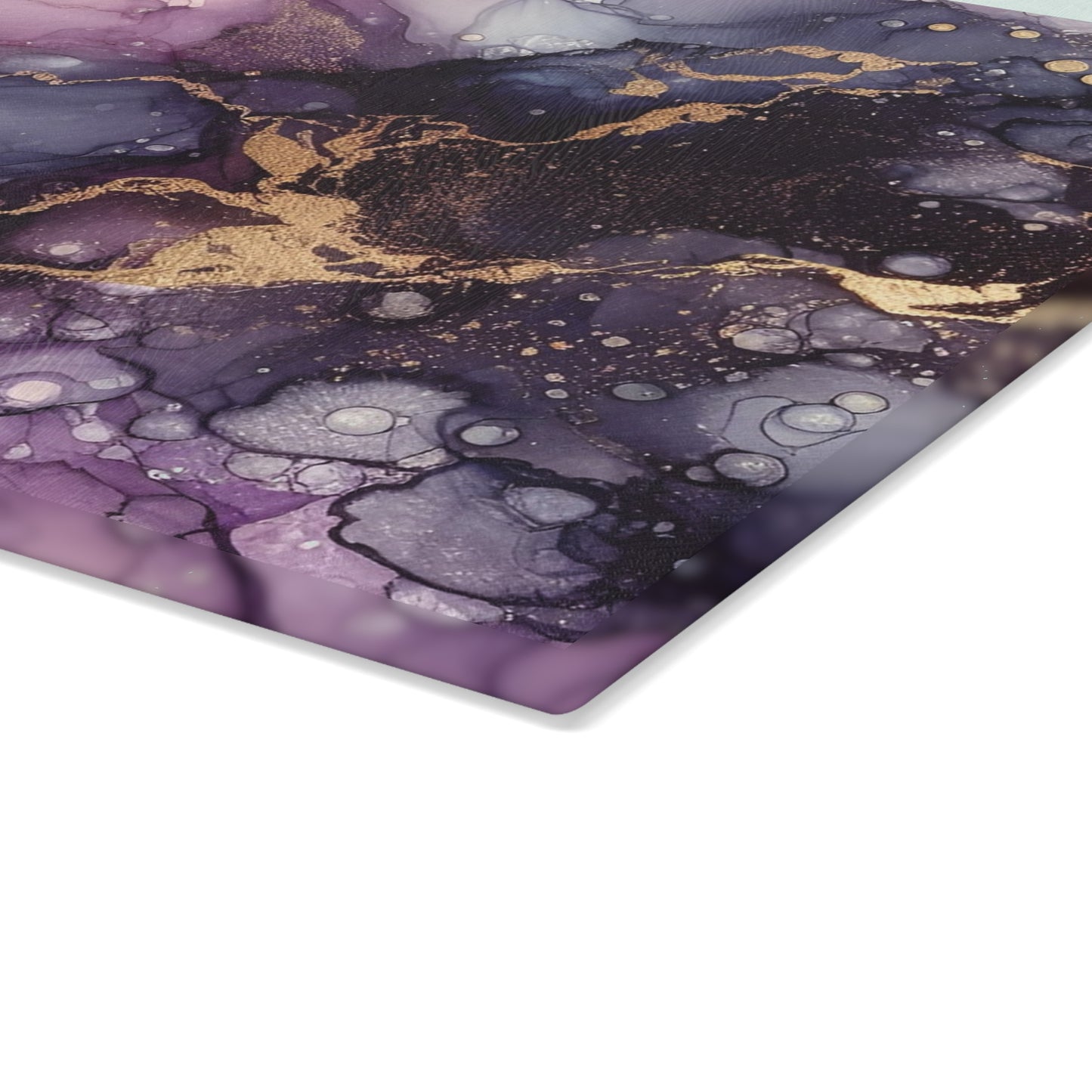 Purple Marble Glass Cutting Board – Abstract Gold Vein Kitchen Board