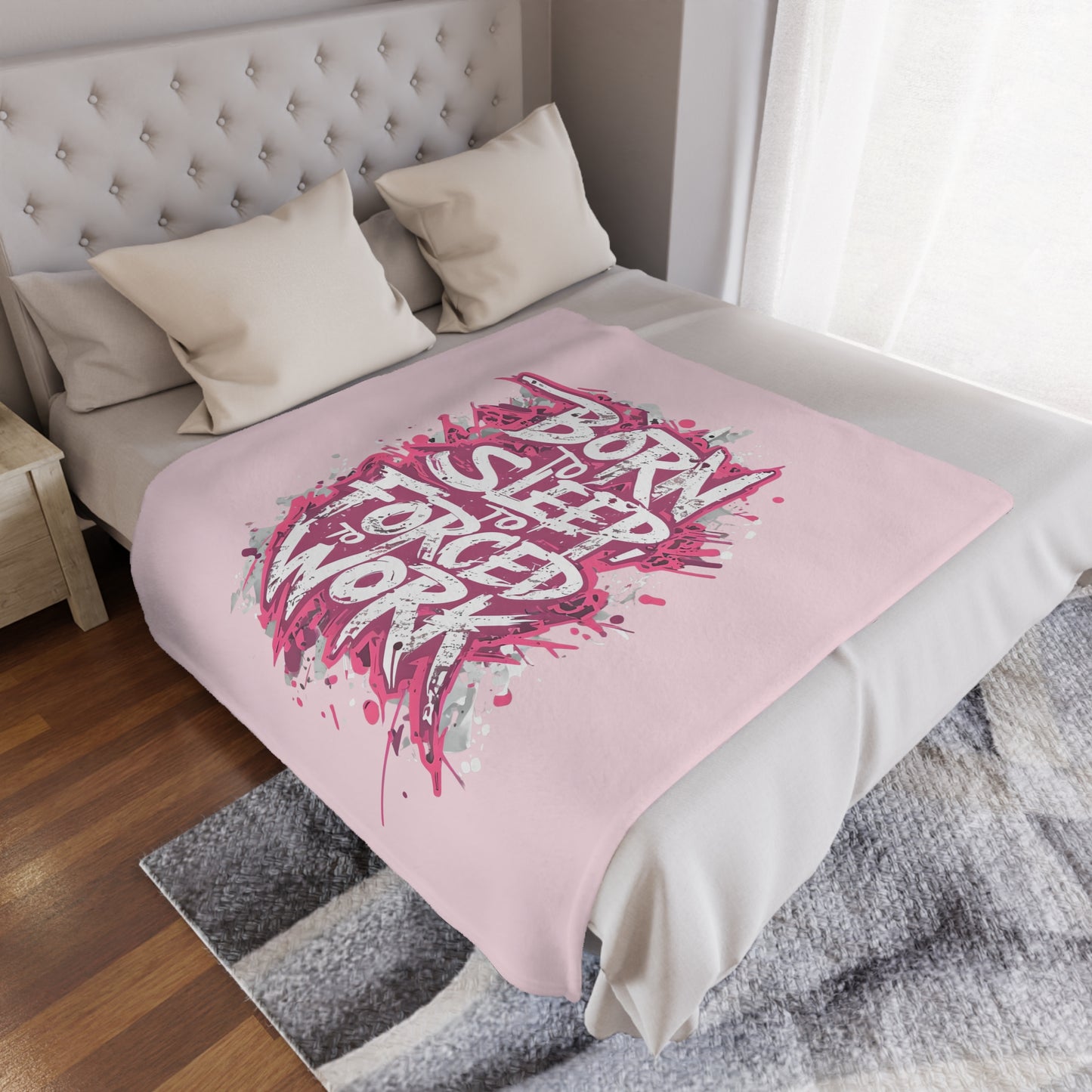 Minky Blanket — "Born to Sleep, Forced to Work" Pink Cozy Throw
