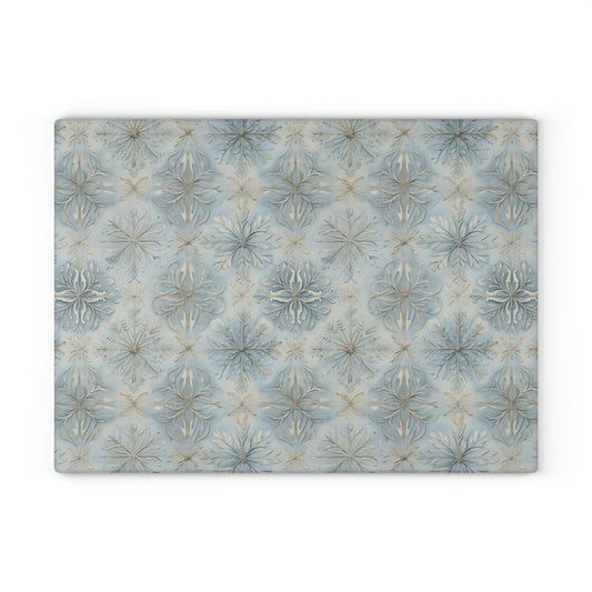 Glass Cutting Board — Blue Vintage Tile Pattern Decorative Kitchen Board