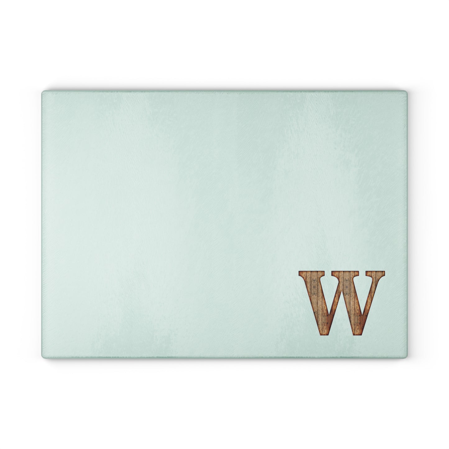 Monogram Glass Cutting Board — Mint or Clear Tempered Glass with Wood 'W' Initial