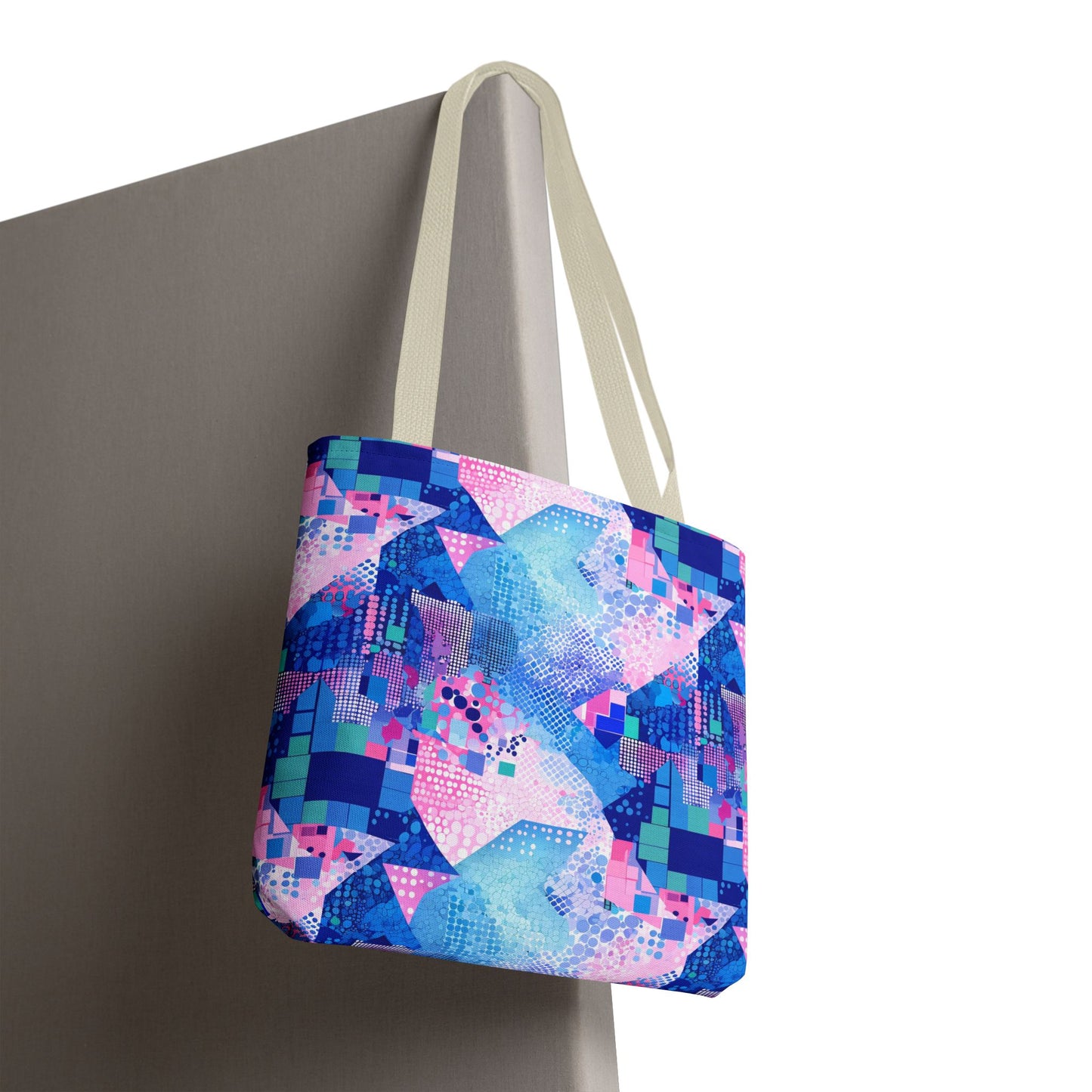 Abstract Blue Pink Geometric Tote Bag — Colorful Patterned All-Over Print Tote