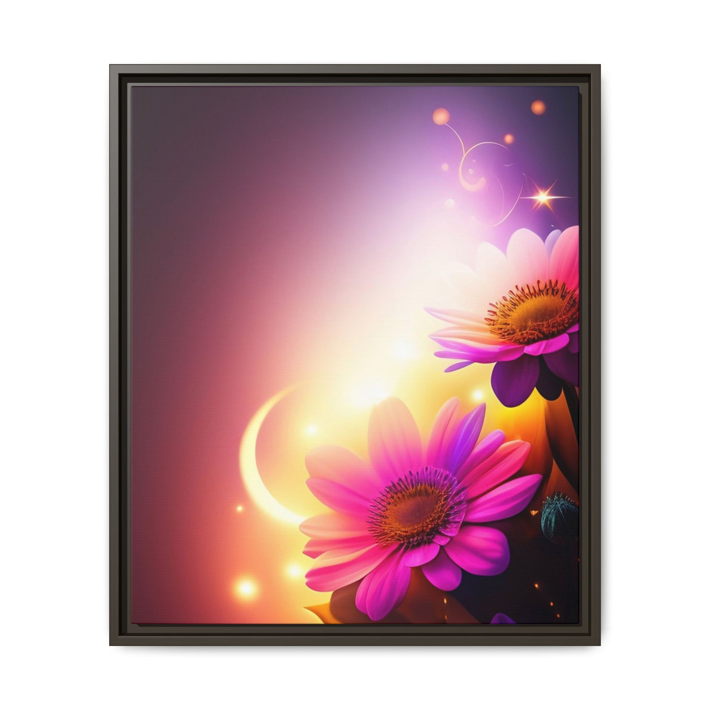 Framed Floral Canvas Art — Pink Daisies Sunset Wall Print