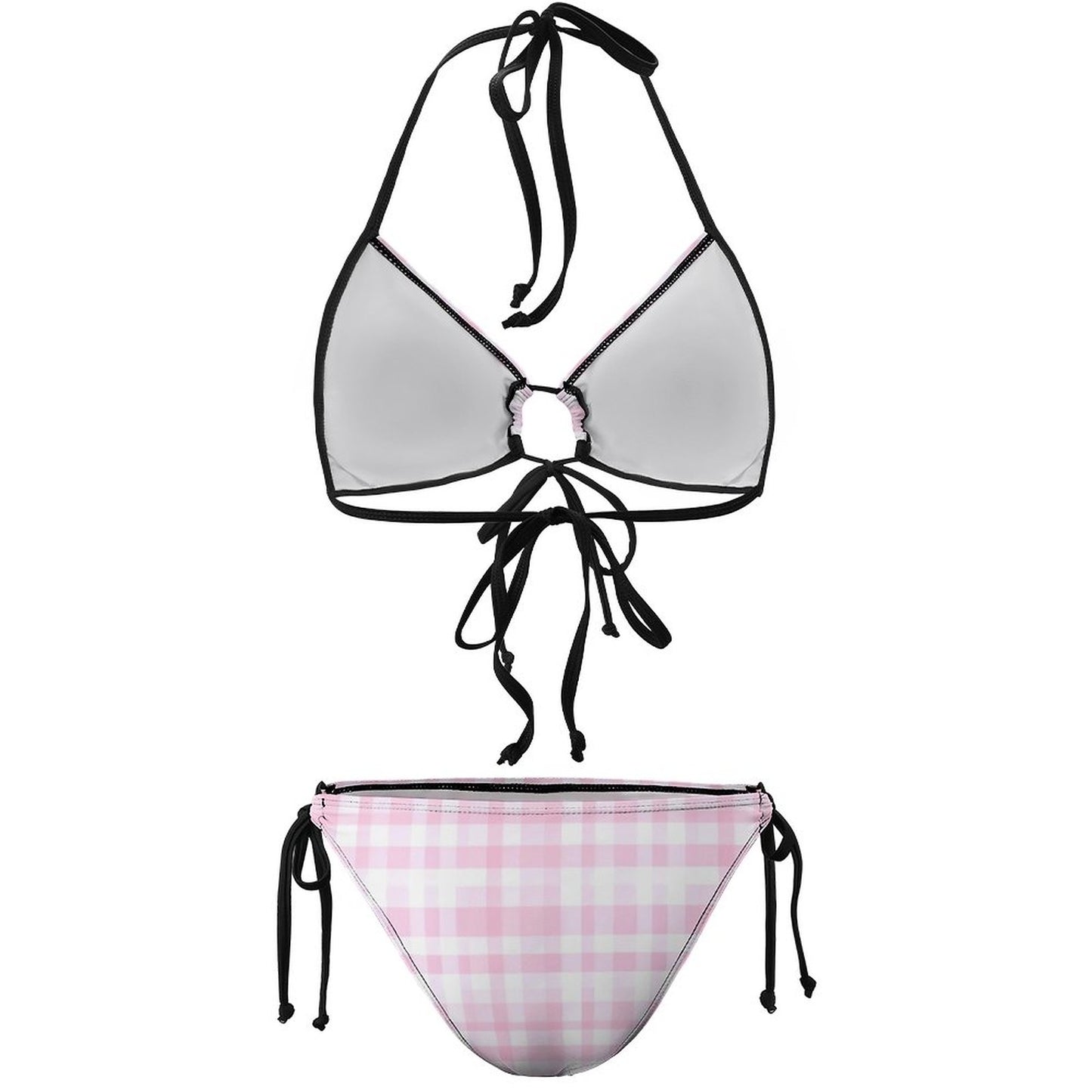 Halter Tie Front Bikini Set Pink Plaid