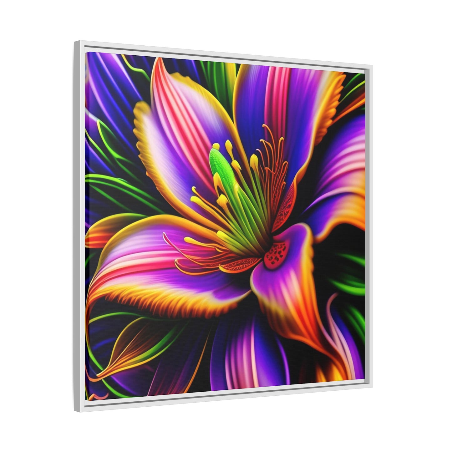 Vibrant Neon Floral Matte Canvas Print — Framed Wall Art