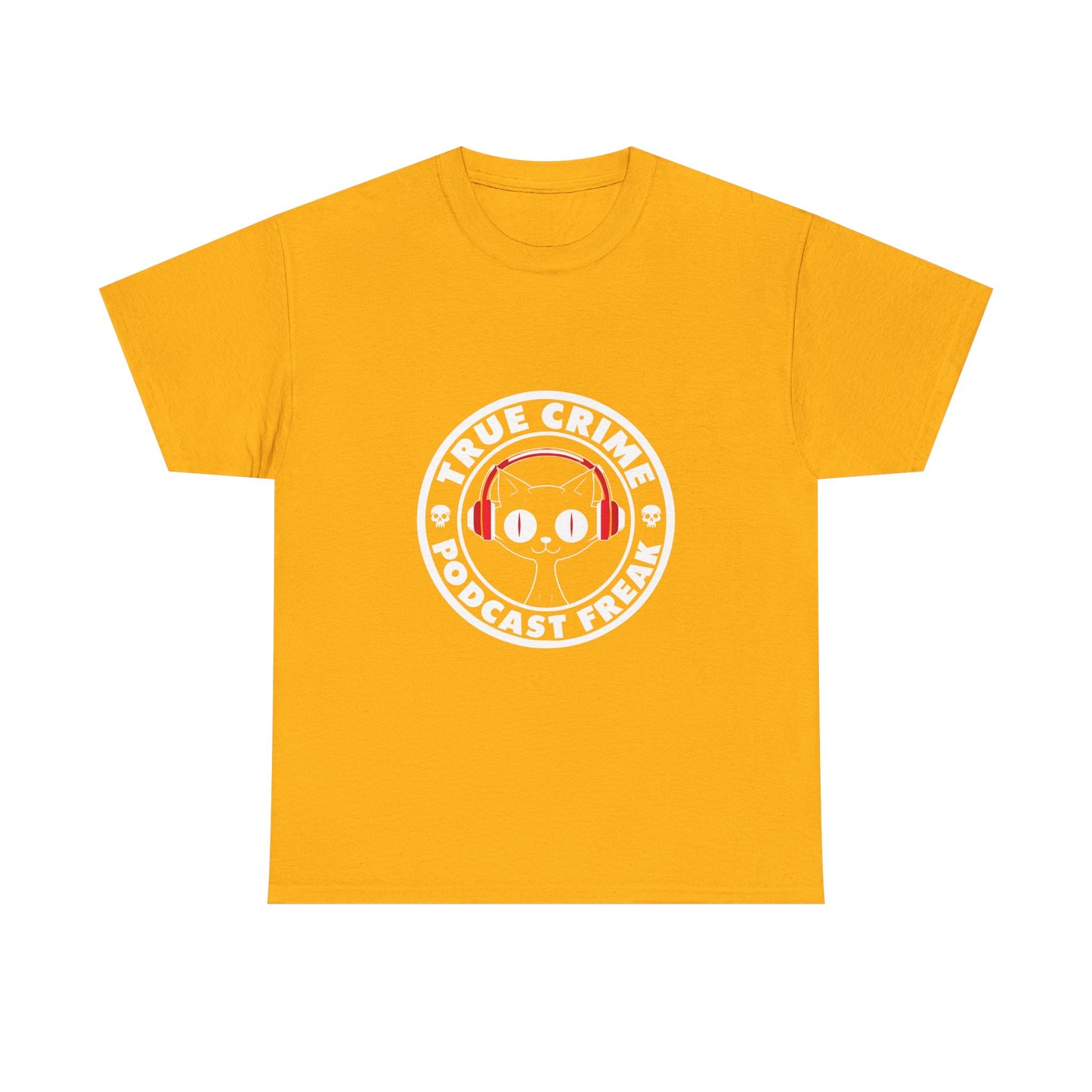 True Crime Podcast Tee — Cat with Headphones Logo